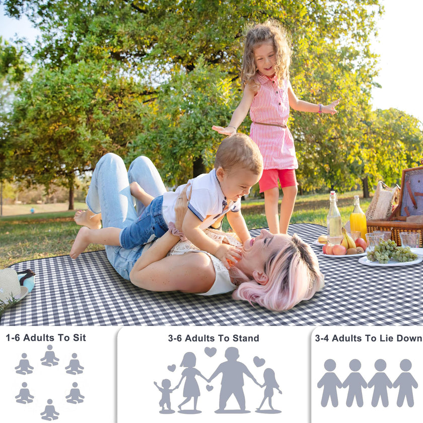 SAMSIER Large Outdoor Picnic Blankets Waterproof Foldable, Beach Blanket Sandproof Portable, Cute Picnic Mat Washable (Navy Blue, 80