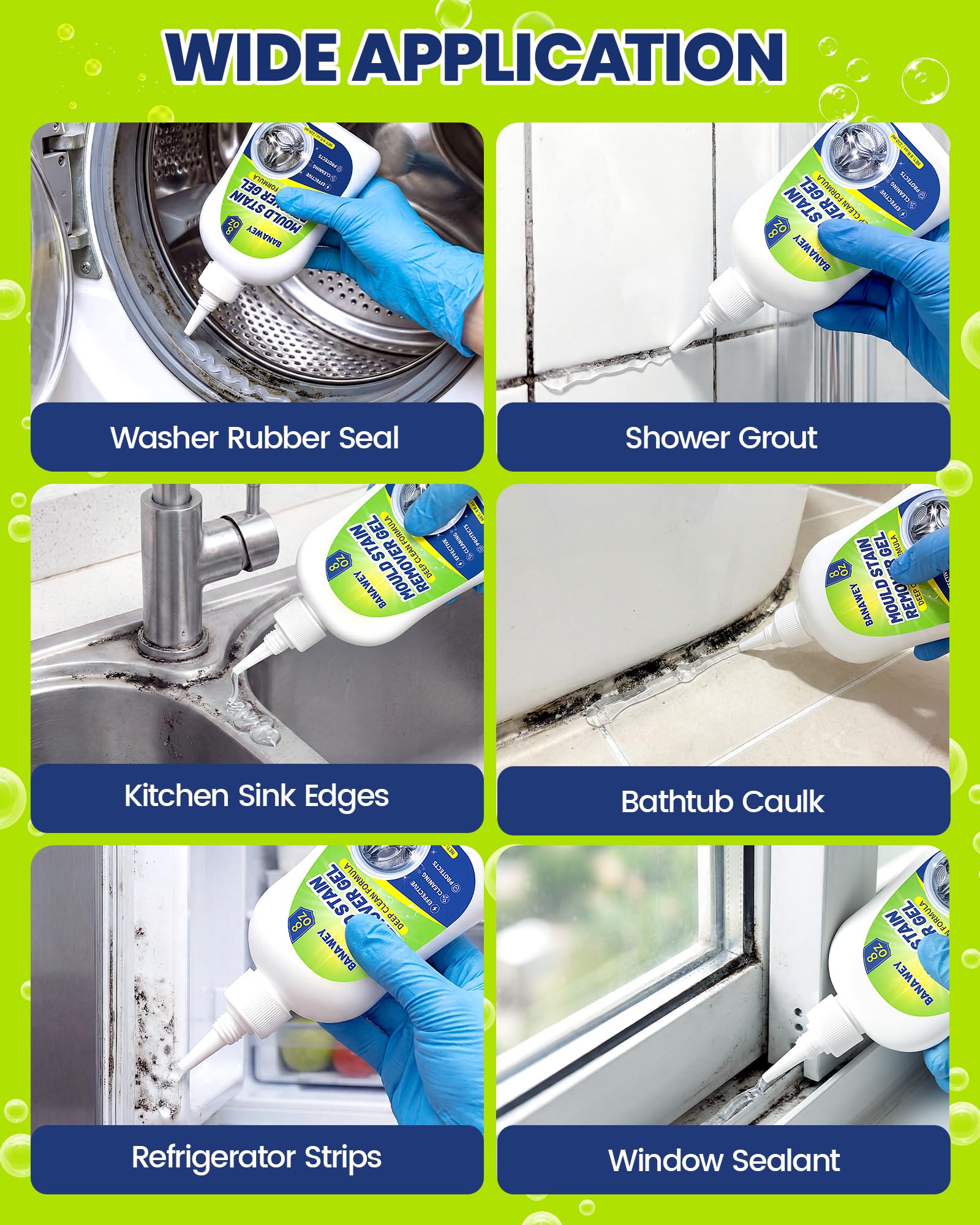 Mould Remover Gel - Household Washing Machine Cleaner, Tile Grout Cleaner with Brush, Mildew Stain Remover for Washer Rubber, Shower, Bathroom, Bathtub Caulk, Kitchen Sink, Fridge Seal, Wall - 8 Fl Oz 🍁 All In One Marketplace Canada