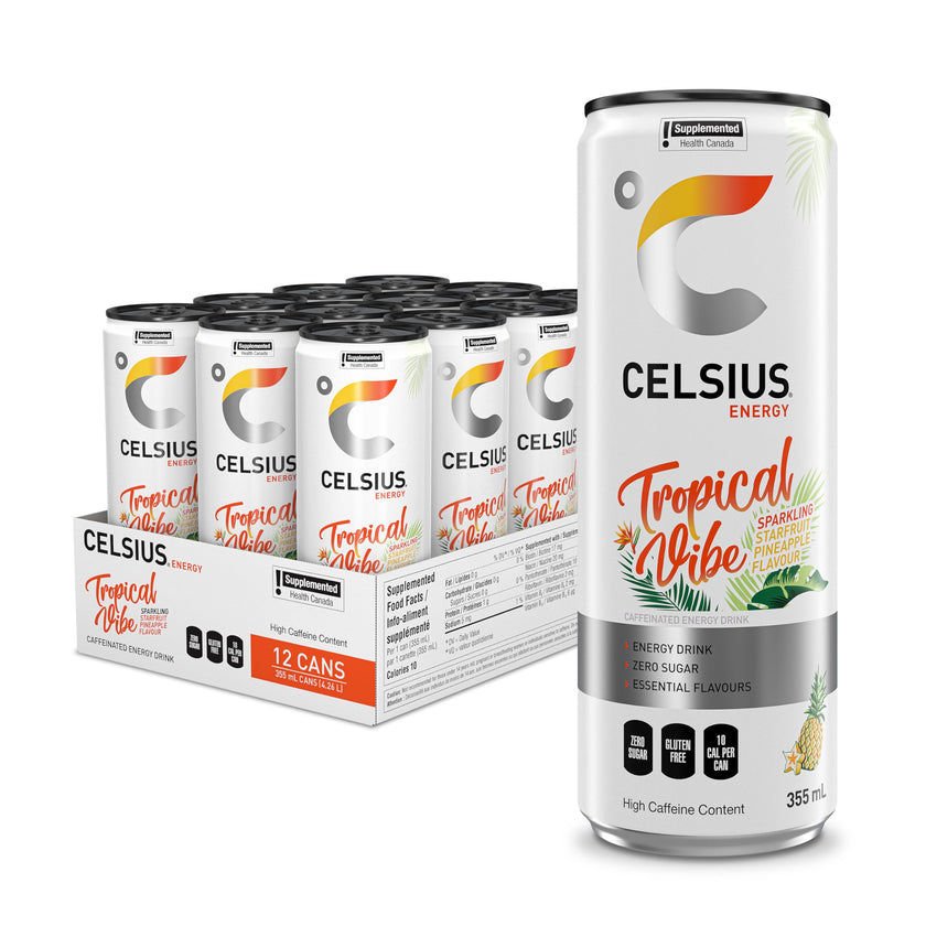 CELSIUS Sparkling Tropical Vibe, Zero Sugar Energy Drink, 355ml (Pack of 12) 🍁 All In One Marketplace Canada