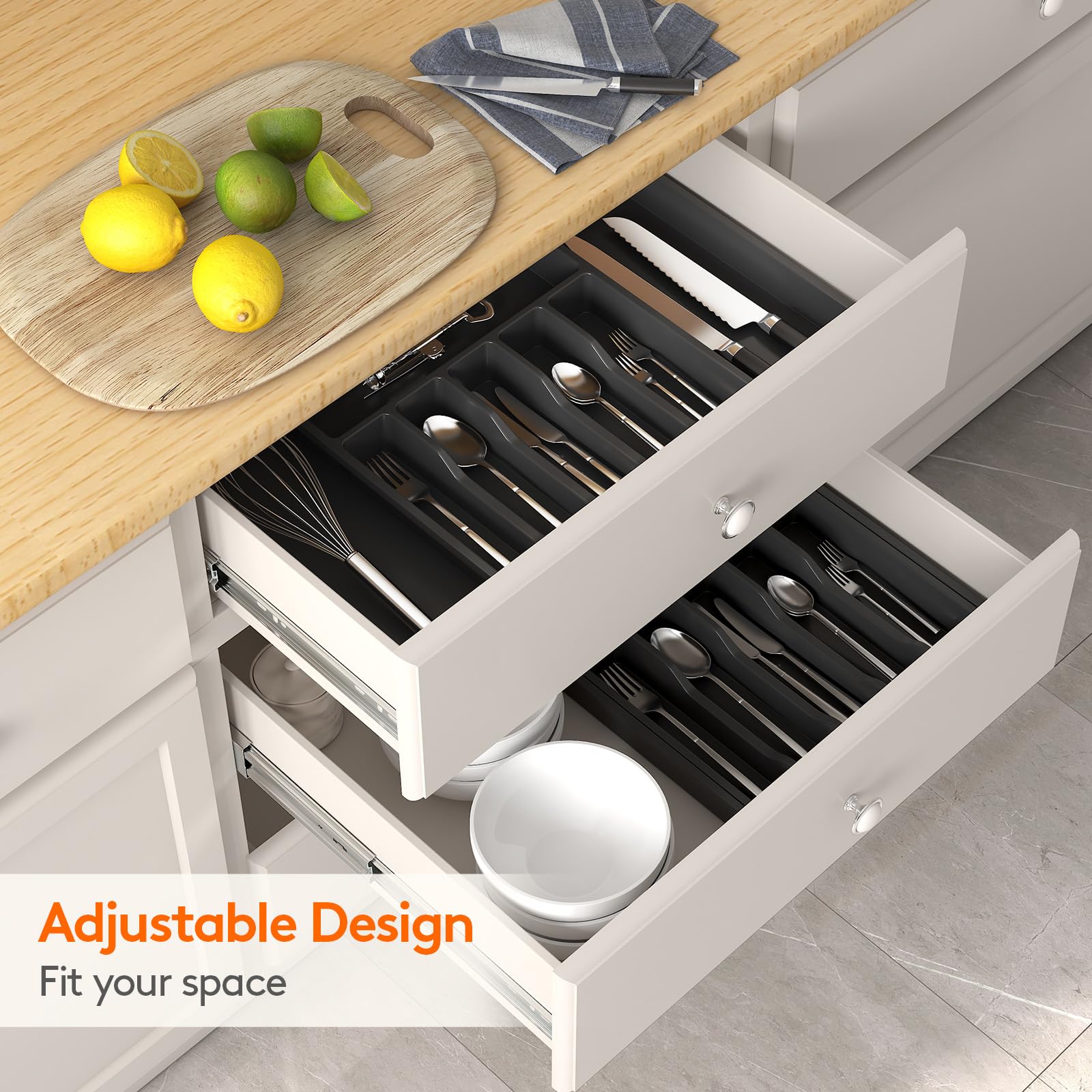Lifewit Extra Large Cutlery Organizer, Expandable Silverware Drawer Organizer for Kitchen, Adjustable Cutlery Tray Drawer Organizer for Spoon Forks Knives, Cutlery Crocks, 13-22 x 15