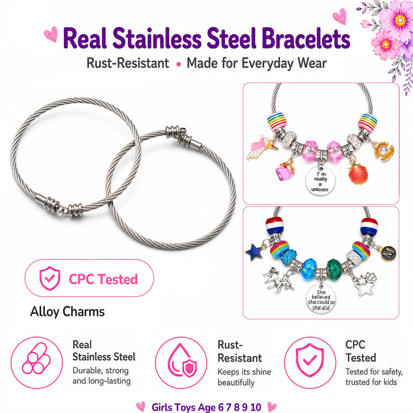 Girls Charm Bracelet Making Kit: Unicorn Toys for Girls Gifts 8-12 Years Old, Birthday Gifts 6 7 8 9 10 Year Old Girl Gift Ideas, Inspires Creativity Art and Crafts for Kids Age 6-8 Jewelry Making Set 🍁 All In One Marketplace Canada