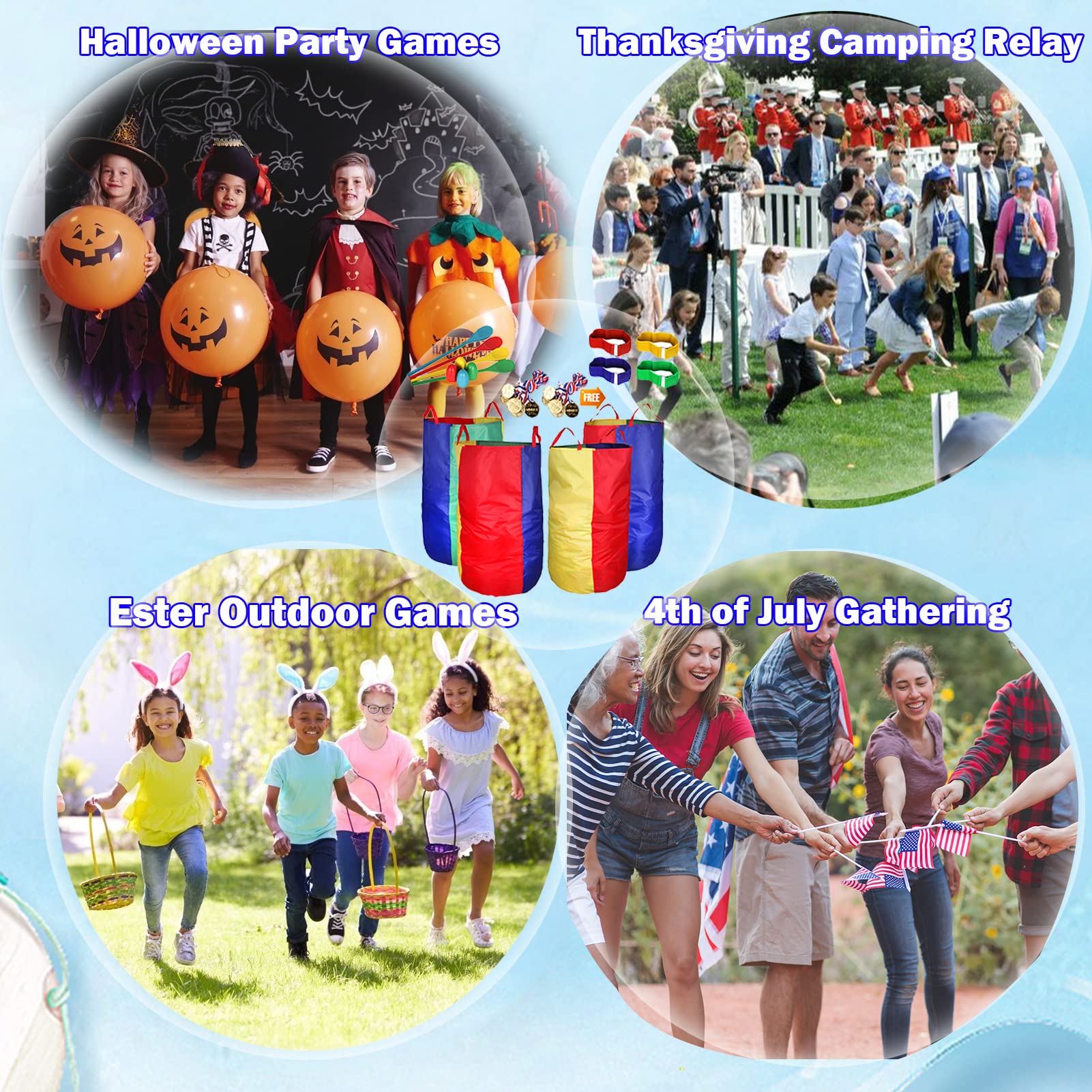 CWLAKON Outdoor Carnival Games Potato Sack Race Bags for Kids Adults, Egg and Spoon Race, 3 Legged Race Bands, Outside Backyard Lawn Yard Field Day Birthday Party Camping Picnic Family Reunion Game 🍁 All In One Marketplace Canada