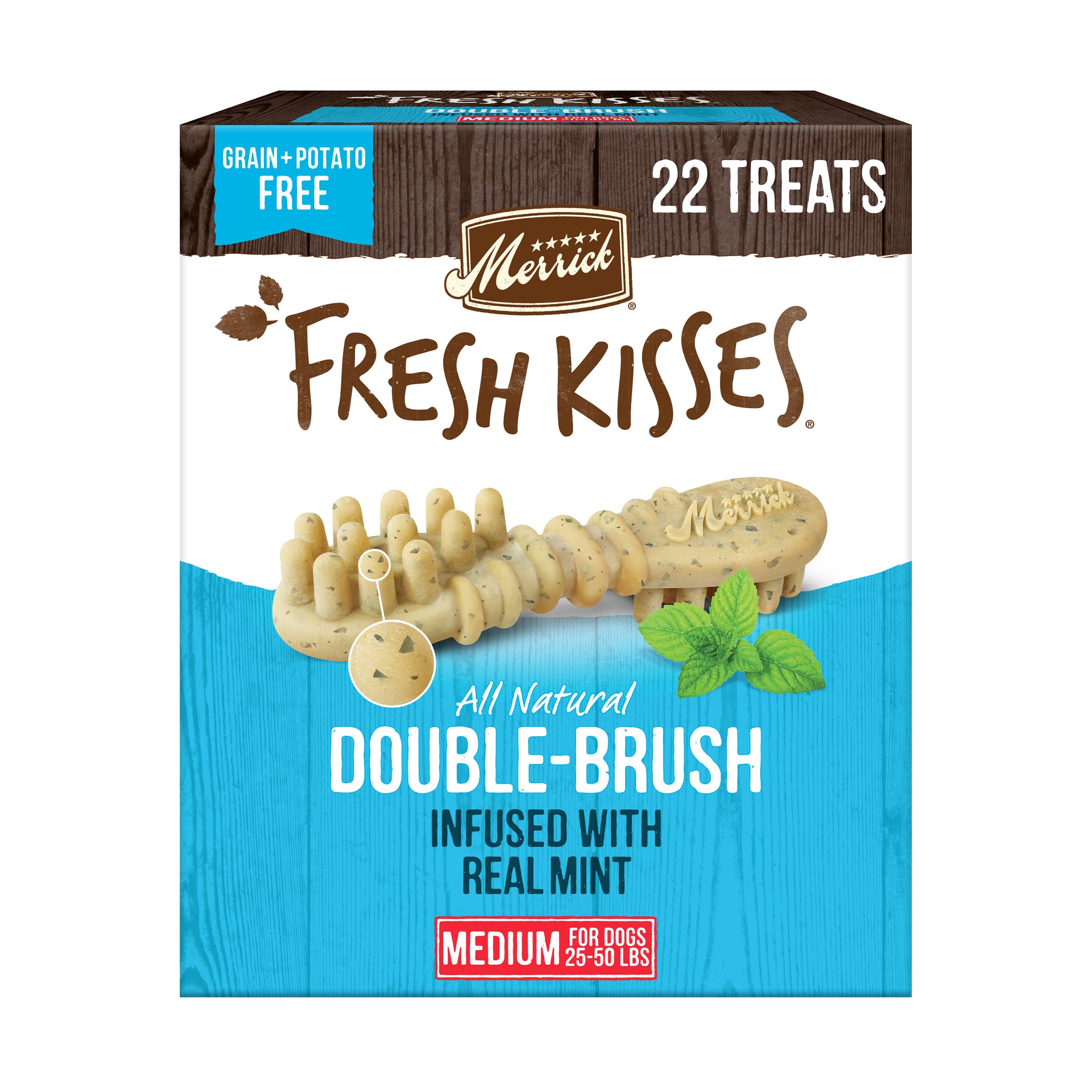 Merrick Fresh Kisses Mint Breath Strips Medium Brush Dental Dog Treat - Value Box (22 ct) 🍁 All In One Marketplace Canada