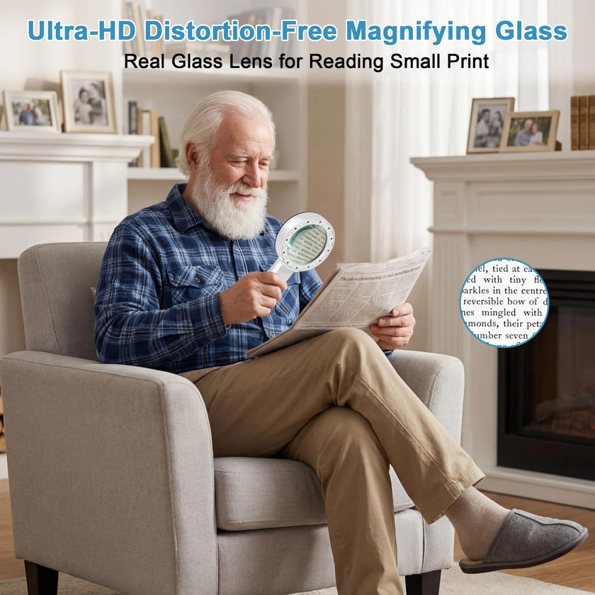 Ultra-Clear Magnifying Glass with Light, Lightweight Handheld Reading Magnifier with 12 LED, Optical Glass Lens for Seniors, Macular Degeneration, Close Work, Coins & Pill Bottle 🍁 All In One Marketplace Canada