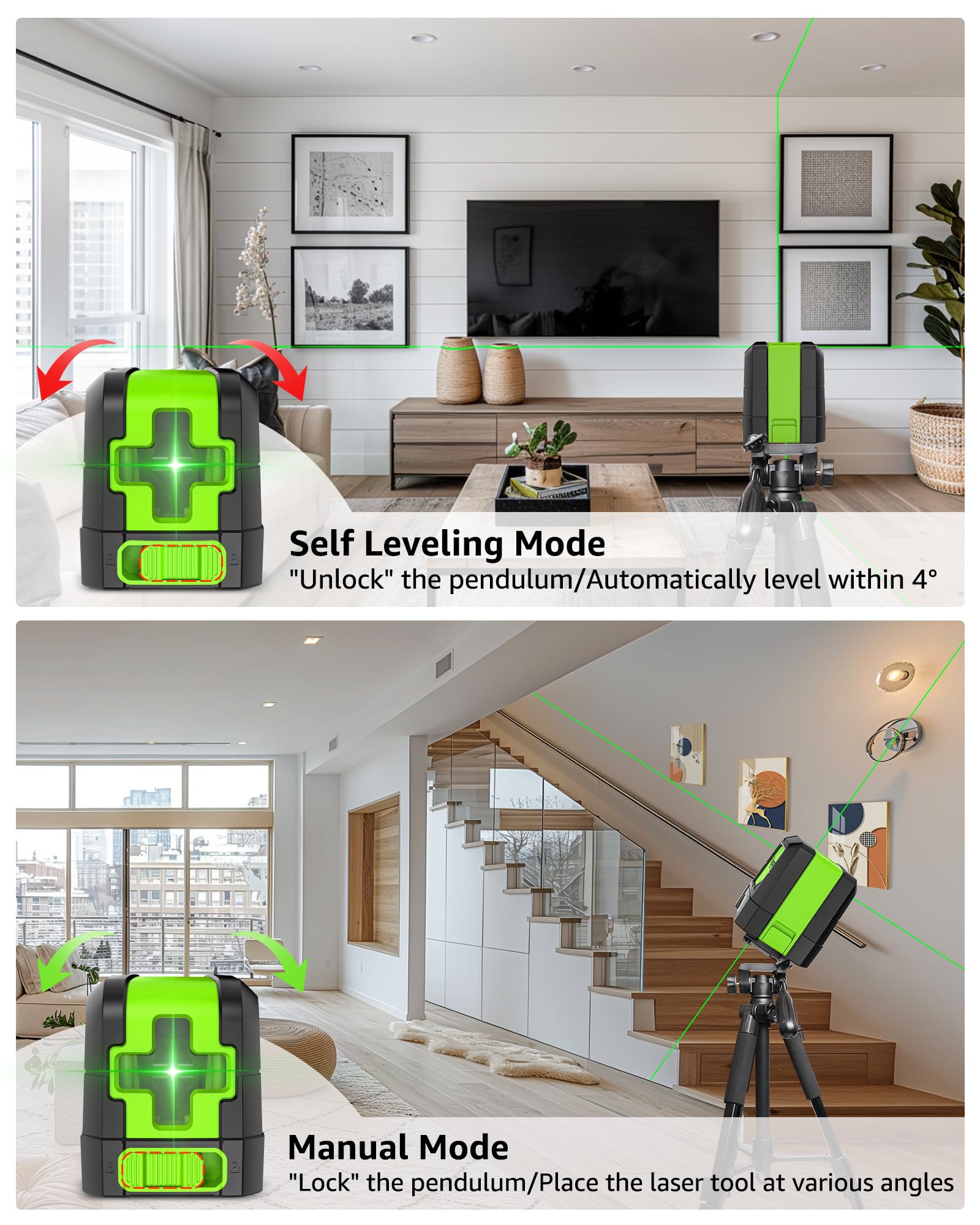 Huepar Laser Level Self Leveling, Classical Cross Line Indoor DIY Use Green Lines, 100Ft Visibility Horizontal and Vertical Line Level, 360° Magnetic Pivoting Base 9011G 🍁 All In One Marketplace Canada