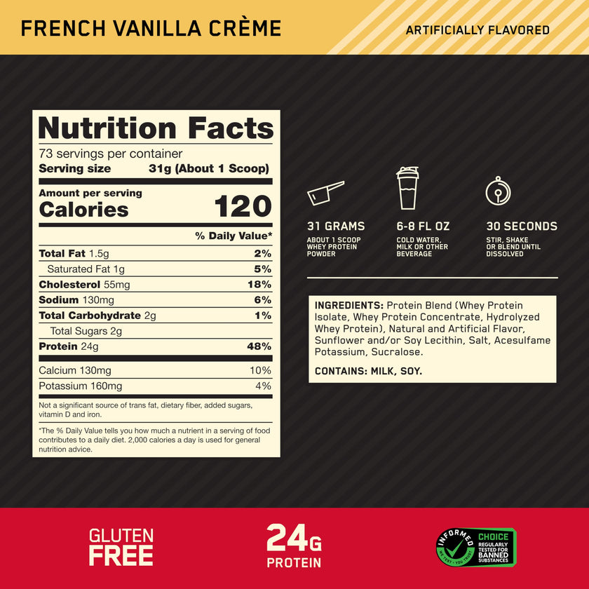 Optimum Nutrition Gold Standard 100% Whey Protein Powder, 2.270g - French Vanilla - 73 servings (packaging may vary) 🍁 All In One Marketplace Canada
