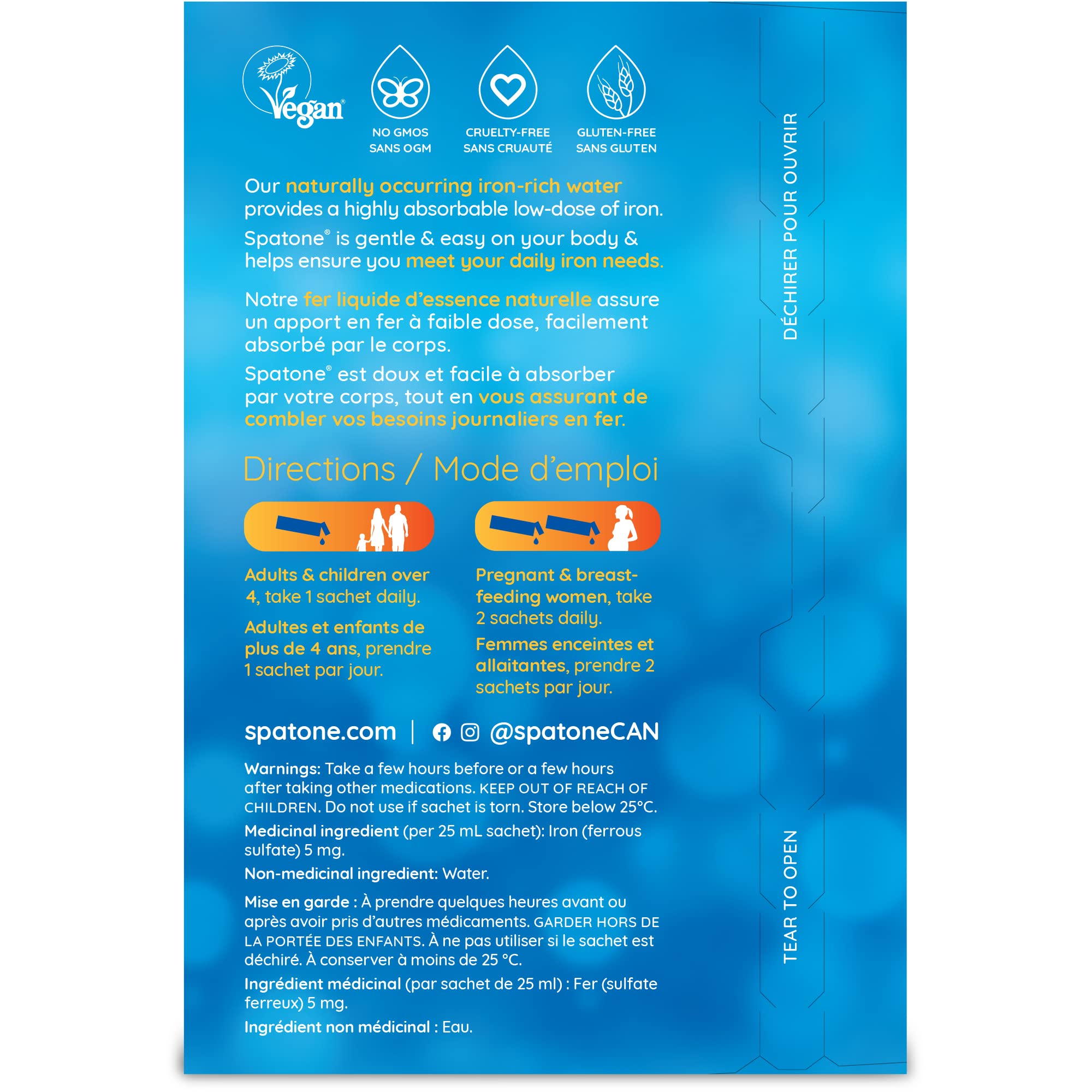 Spatone 100% Natural Liquid Iron Supplement, Original Flavour, Vegan, Reduces Tiredness & Fatigue, 28 Sachets x 25 mL, 700.0 ml (Pack of 1) 🍁 All In One Marketplace Canada