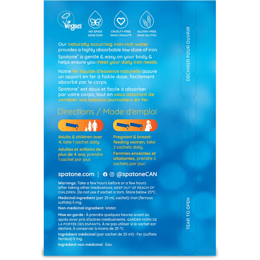 Spatone 100% Natural Liquid Iron Supplement, Original Flavour, Vegan, Reduces Tiredness & Fatigue, 28 Sachets x 25 mL, 700.0 ml (Pack of 1) 🍁 All In One Marketplace Canada