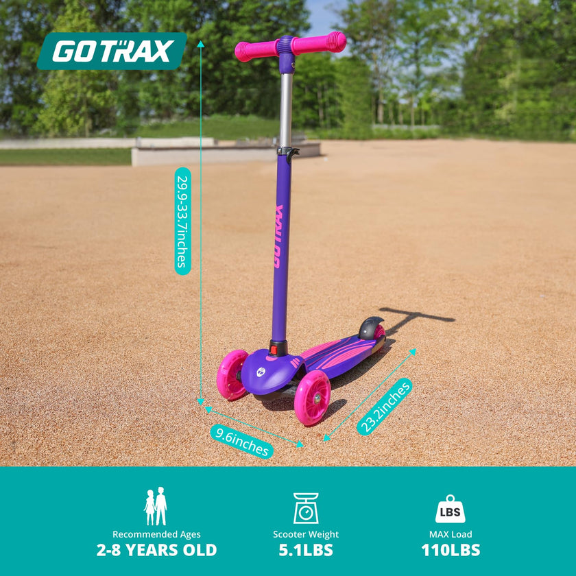 Gotrax KS1 Kids Kick Scooter, LED Lighted Wheels and 3 Adjustable Height Handlebars, Lean-to-Steer & Widen Anti-Slip Deck, 3 Wheel Scooter for Boys & Girls Ages 3+ and up to 100 Lbs (Purple) 🍁 All In One Marketplace Canada