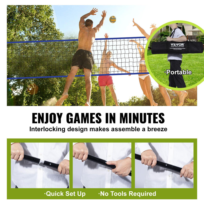 VEVOR Outdoor Portable Volleyball Net System, Adjustable Height Steel Poles, Professional Volleyball Set with PVC Volleyball, Pump, Carrying Bag, Heavy Duty Volleyball Net for Backyard, Beach, Lawn 🍁 All In One Marketplace Canada