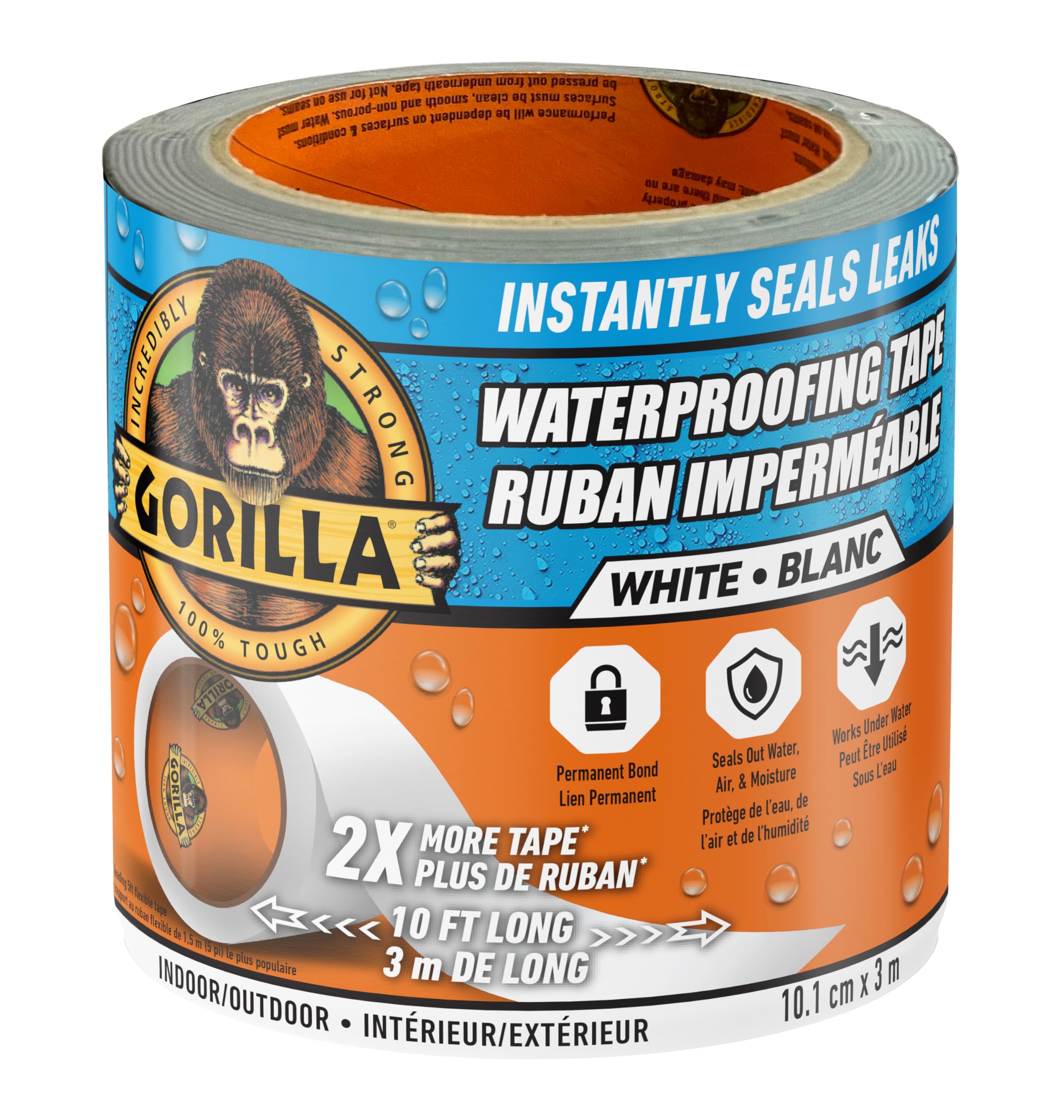 Gorilla Waterproof Patch & Seal Tape, Heavy-Duty, Instantly Seals, Works Underwater, Indoor/Outdoor, Flexible Permanent Bond, 4 in x 10 ft, White 🍁 All In One Marketplace Canada