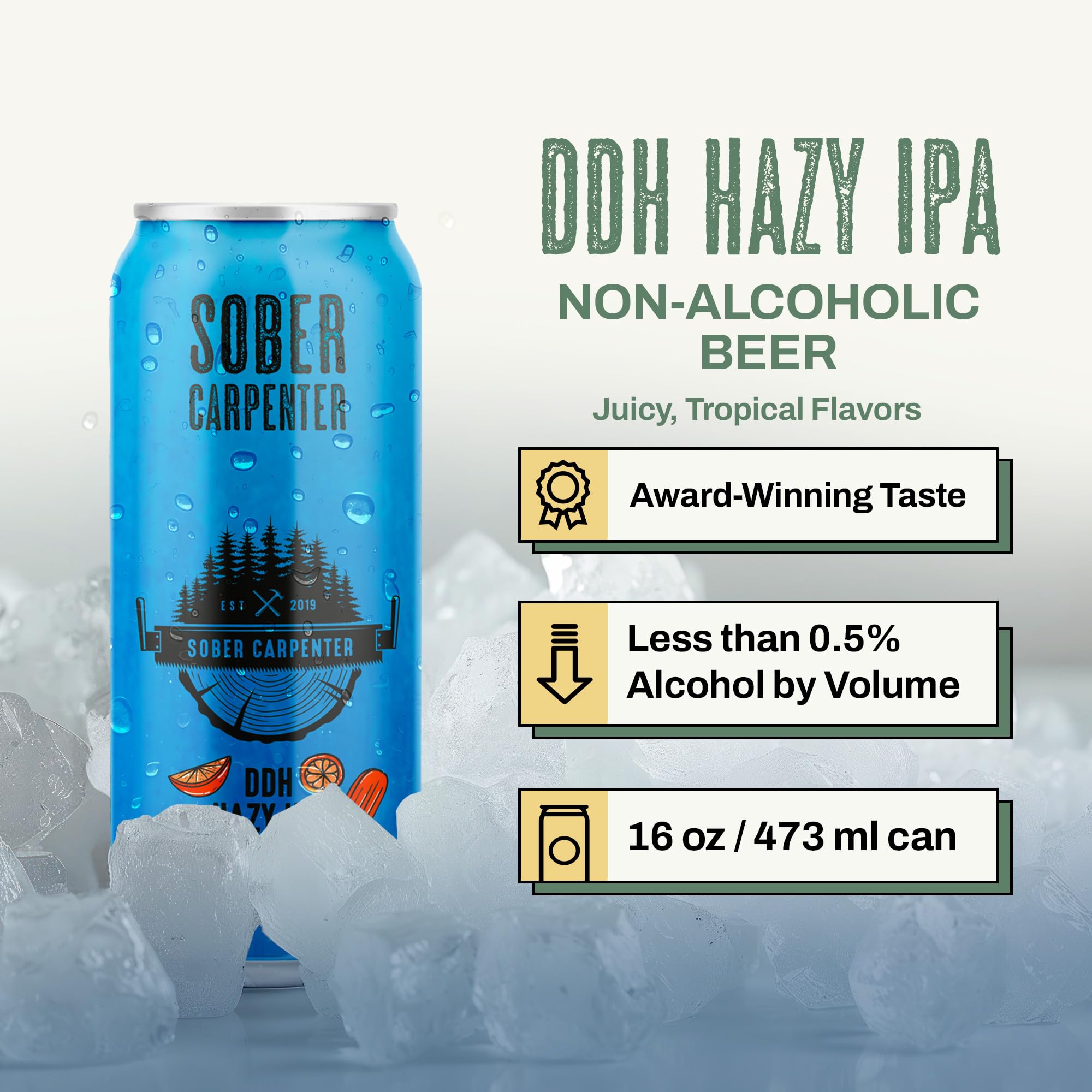 SOBER CARPENTER - DDH Hazy IPA Beer (Craft), All-Occasion Non Alcoholic Beer (with Lactose), Non Alcoholic Spirits & Alcohol Alternative, Low Calorie Drink with 70 Calories, Pack of 12 (16 oz Ea) 🍁 All In One Marketplace Canada
