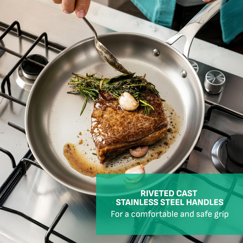 Jamie Oliver by Tefal Cook Smart Frying Pan 11 in / 28 cm, Uncoated Stainless Steel Frying Pan, Robust, Fast Heating, Even Cooking, Riveted Handle, Induction Safe, Oven and Dishwasher Safe 🍁 All In One Marketplace Canada