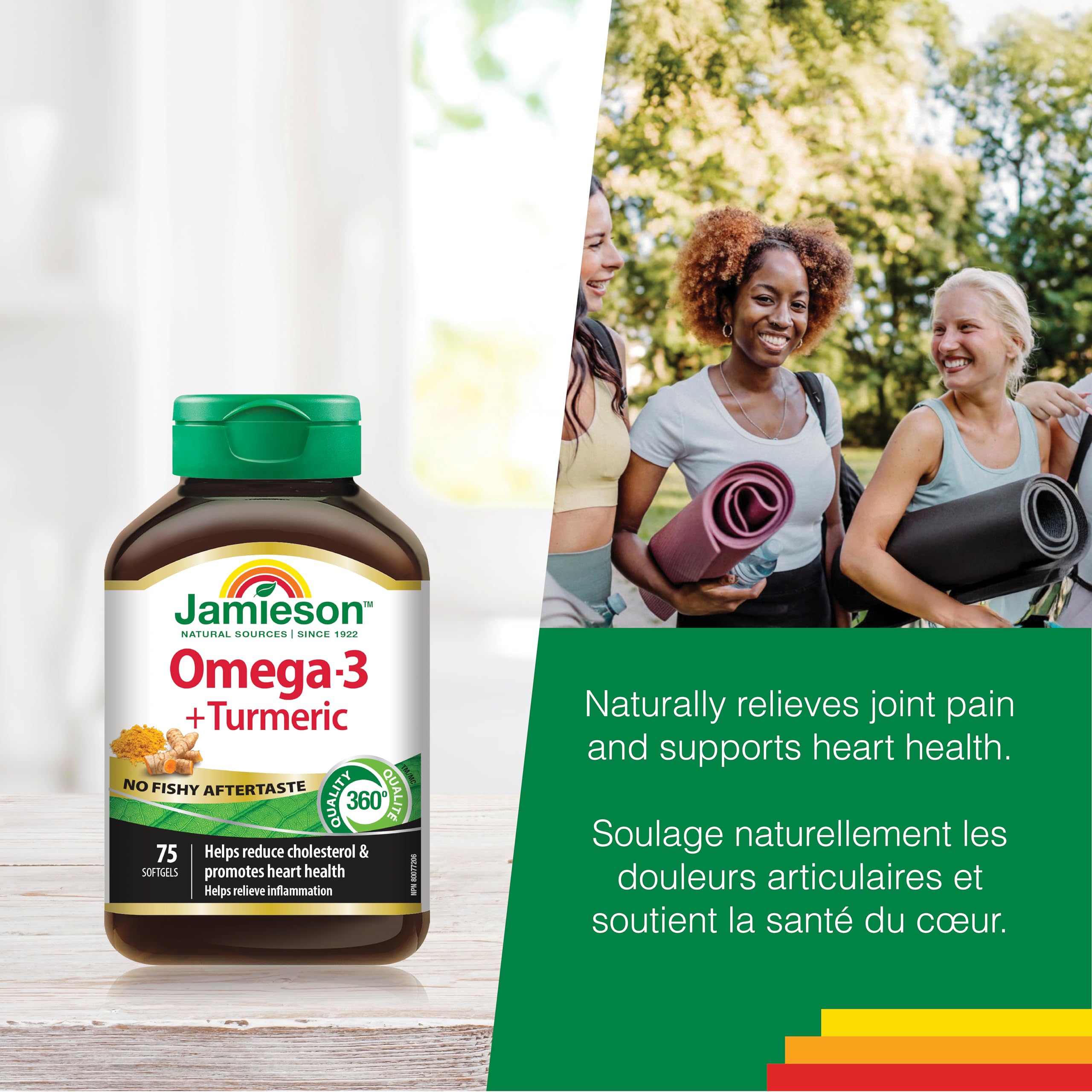 Jamieson Omega-3 + Turmeric Softgels, No Fishy Aftertaste, Supports Heart, Brain, and Joint Health. Fish Oil, Reduces Cholesterol and Inflammation, with EPA and DHA, Gluten-Free, 75 Count, Proudly Canadian 🍁 All In One Marketplace Canada