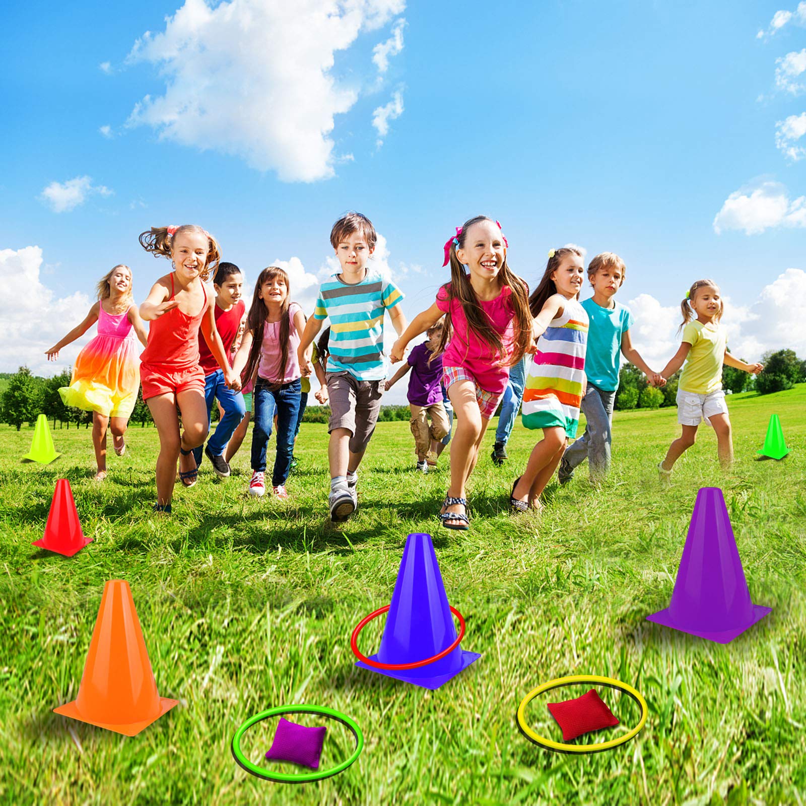 unanscre 31PCS 3 in 1 Carnival Outdoor Games Combo Set for Kids, Soft Plastic Cones Bean Bags Ring Toss Game, Gift for Birthday Party/Xmas 🍁 All In One Marketplace Canada