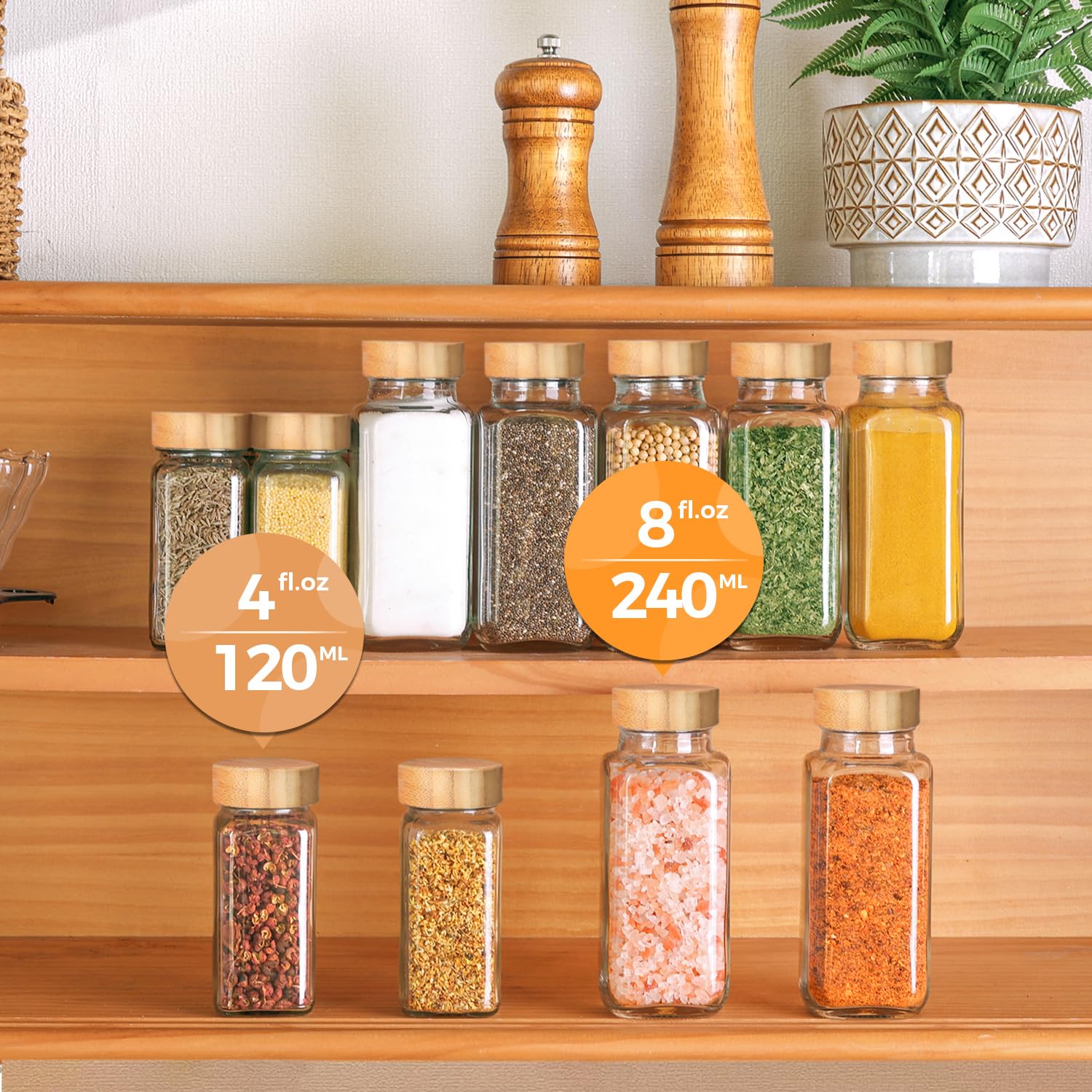 ComSaf 4oz 24Pcs Glass Spice Jars with Bamboo Lids, Empty Spice Containers with 93 Labels, Square Seasoning Containers Trial and Supplement Set, Small Seasoning Bottles for Salt, Herbs, Sugar, Pepper 🍁 All In One Marketplace Canada