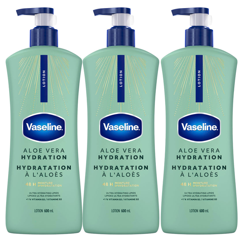 Vaseline Intensive Care Aloe Vera Hydration Body Lotion for Dry Skin with 48H Moisture + Ultra hydrating lipids, 600 ml (3-pack) 🍁 All In One Marketplace Canada