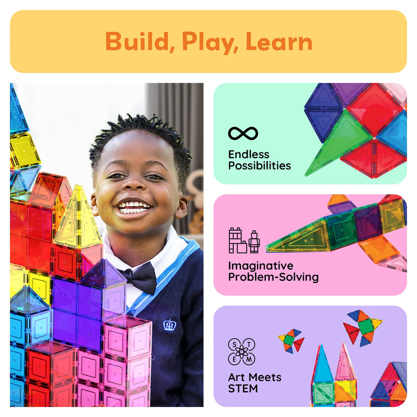 PicassoTiles 100 Piece Set 100pcs Magnet Building Tiles Clear Magnetic 3D Building Blocks Construction Playboards, Creativity beyond Imagination, Inspirational, Recreational, Educational Conventional 🍁 All In One Marketplace Canada