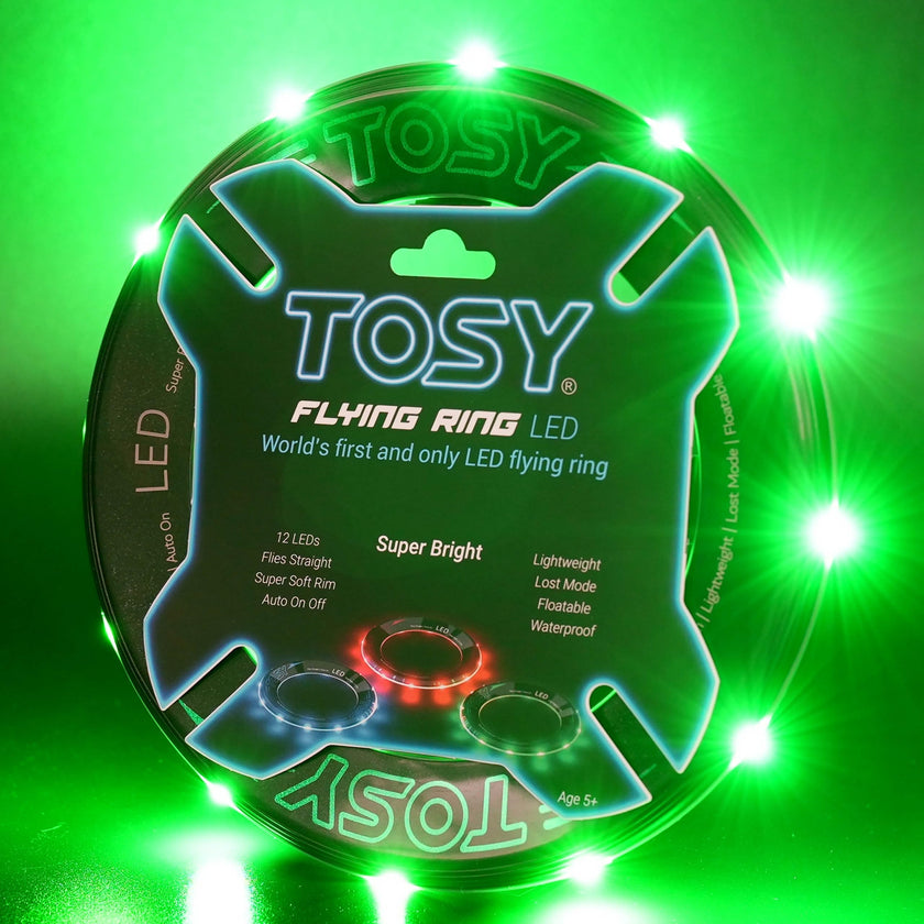 TOSY Flying Ring - 12 Monocolor LEDs, Super Bright, Lost Mode, Auto Light Up, Birthday Gift for Kid/Teen/Boy/Girl, Safe, Waterproof, Pool/Beach/Camping Toy (Green) 🍁 All In One Marketplace Canada