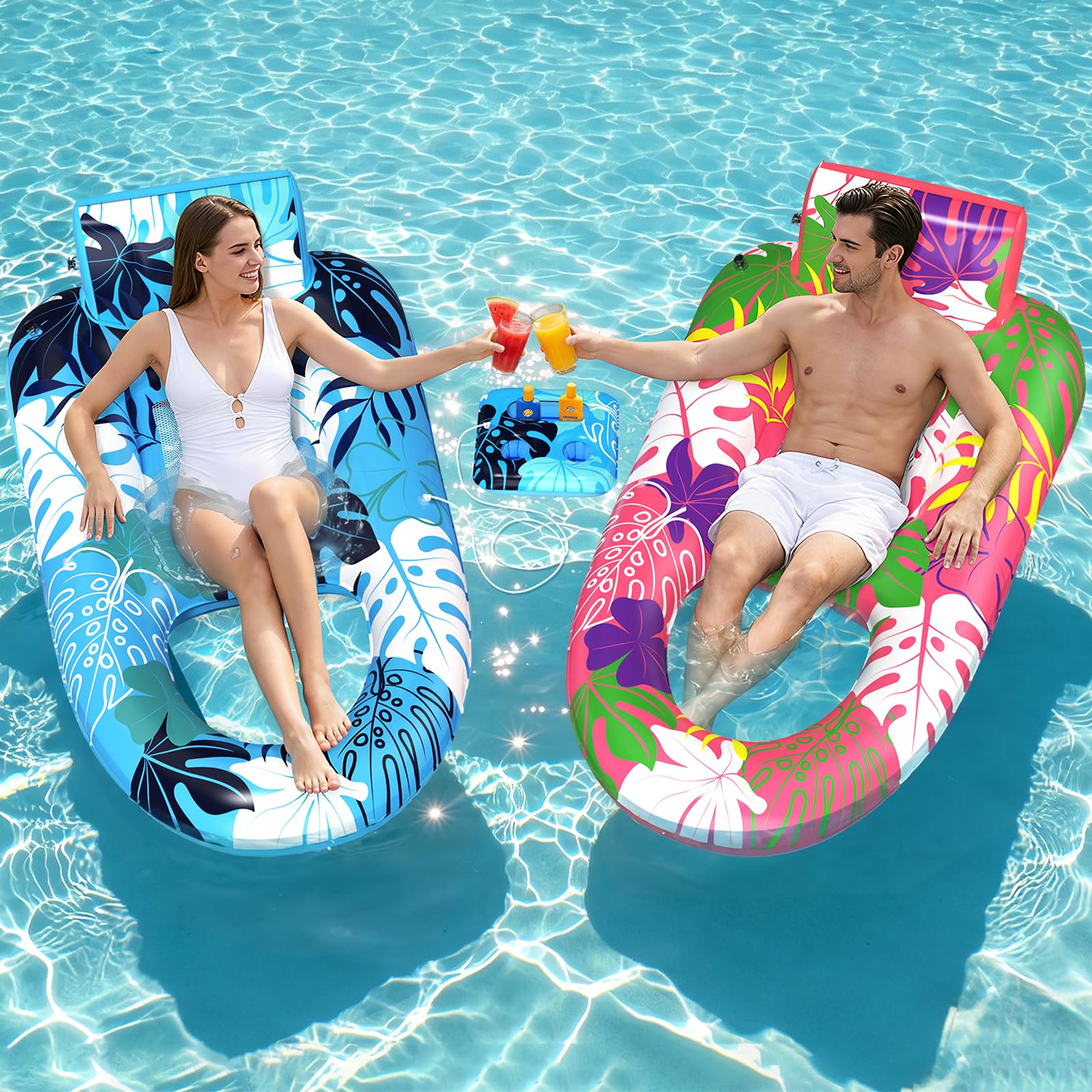 SEETOHOME 2 Pack Pool Floaties for Adults, Heavy Duty Inflatable Pool Lounger Floating Adult with Detachable Cup Holders & Backrest, Adult Pool Float Lounger for Beaches, Lakes, Rivers, Parties 🍁 All In One Marketplace Canada
