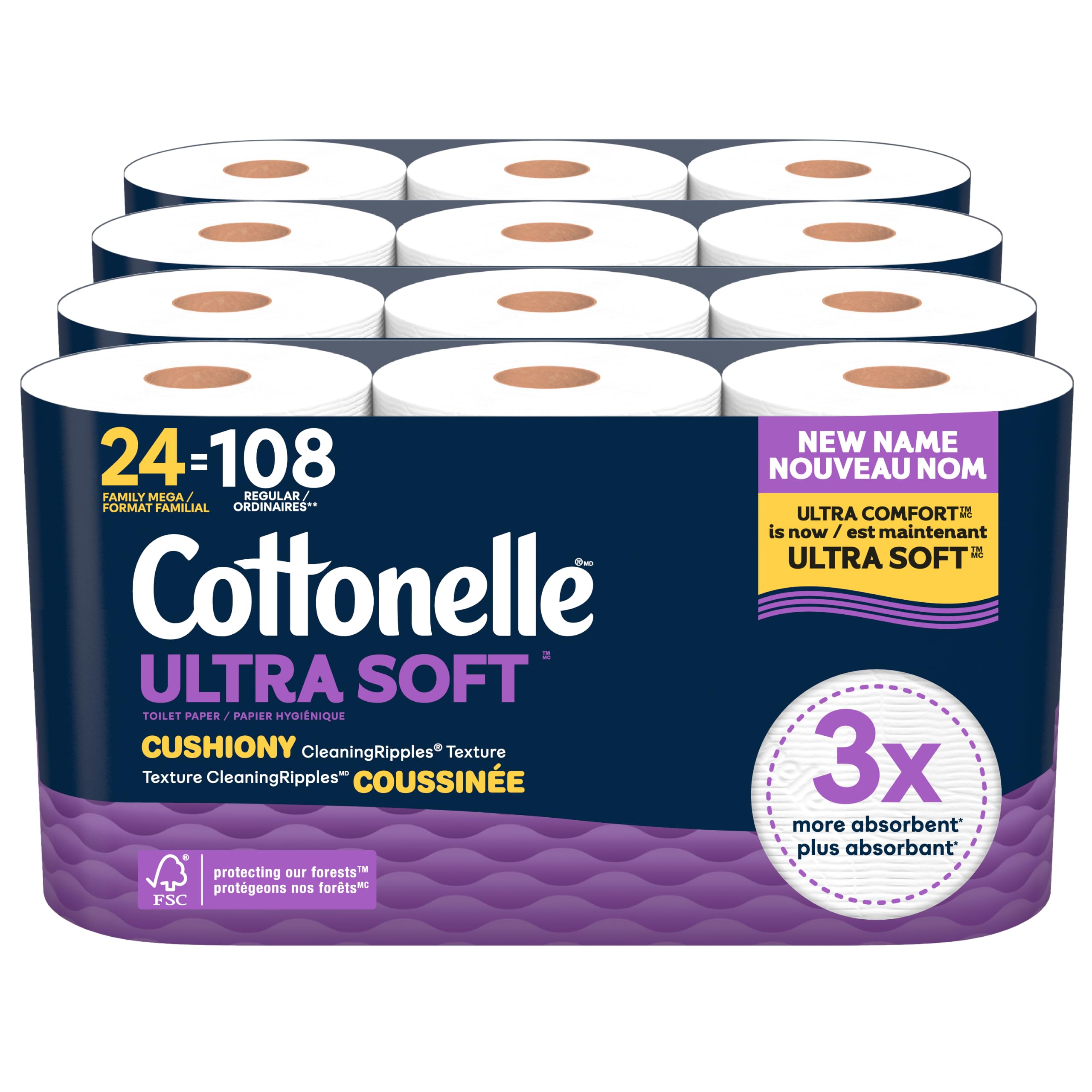 Cottonelle Toilet Paper, 24 Family Mega Rolls = 108 Regular Rolls (4 Packs of 6), Ultra Soft (Formerly Ultra Comfort), Soft Bathroom Tissue, 296 Sheets per Roll, Packaging May Vary 🍁 All In One Marketplace Canada