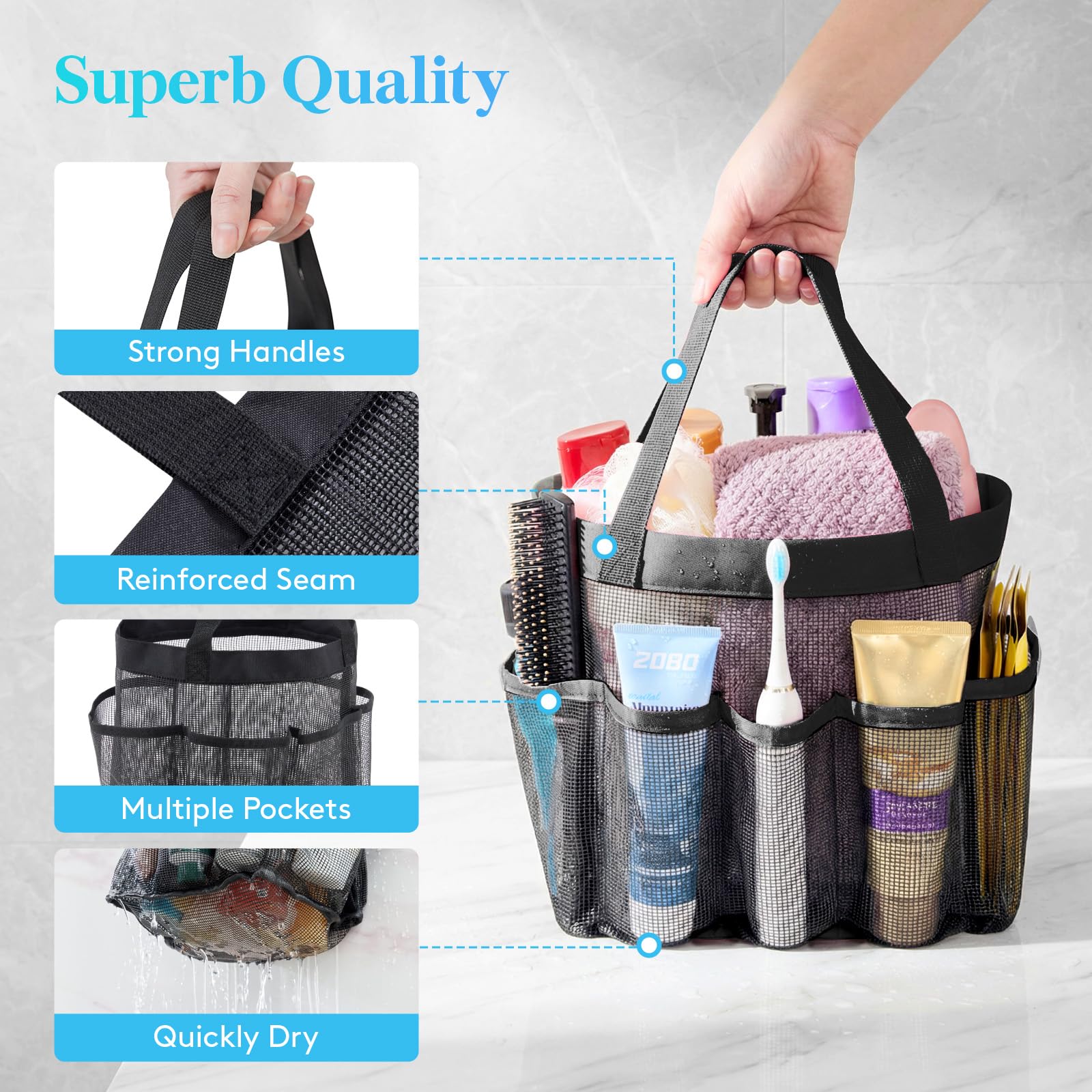 Lifewit Mesh Shower Caddy Freestanding Portable Shower Tote Bag for College Dorm, Bathroom, Gym, Travel, Quick Dry Hanging Shower Organizer with 7 Storage Pockets for Toiletry Essentials, Medium,Black 🍁 All In One Marketplace Canada
