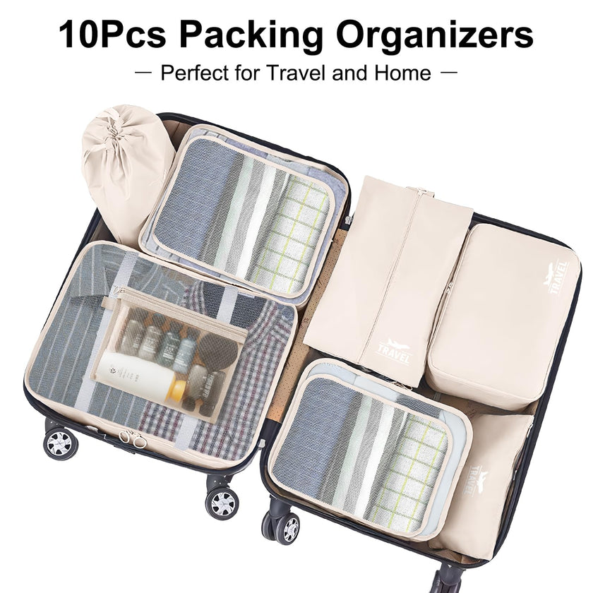 10 Set Packing Cubes for Suitcases, Packing Cubes Travel Essentials Organizer Bags, Travel Organizers (Beige) 🍁 All In One Marketplace Canada