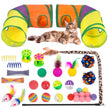 Retro Shaw Cat Toys Set 33 Pack, Cat Play Tunnel for Indoor Cats Kitty, Kitten Toys Include 2 Collapsible Cat Tunnels Tube Tent, Cat Feather Teaser Wand Springs Rainbow Bell Crinkle Ball Mouse Pompom 🍁 All In One Marketplace Canada