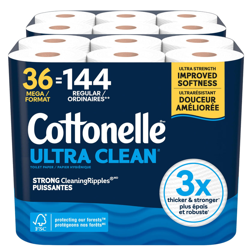 Cottonelle Toilet Paper, 36 Mega Rolls = 144 Regular Rolls (2 Packs of 18), Ultra Clean, Strong Bathroom Tissue, 284 Sheets per Roll, Packaging May Vary 🍁 All In One Marketplace Canada