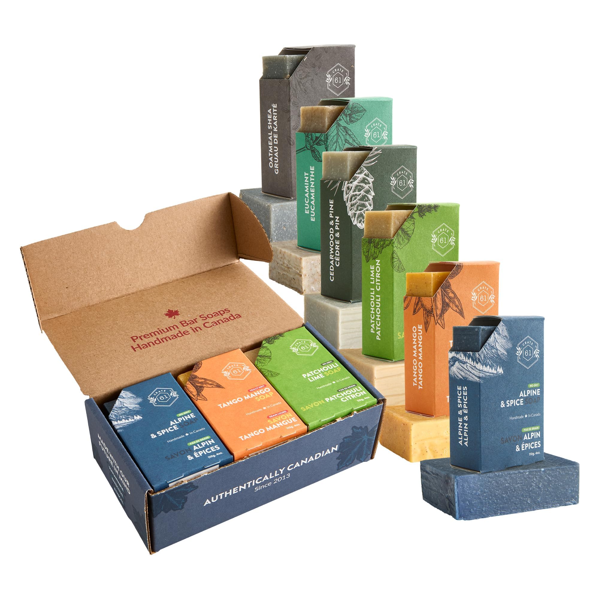 Crate 61, Vegan Natural Bar Soap, Handmade Soap With Premium Essential Oils, Cold Pressed Face And Body Bar Soap For Men And Women 6 Pack (For Him) 🍁 All In One Marketplace Canada