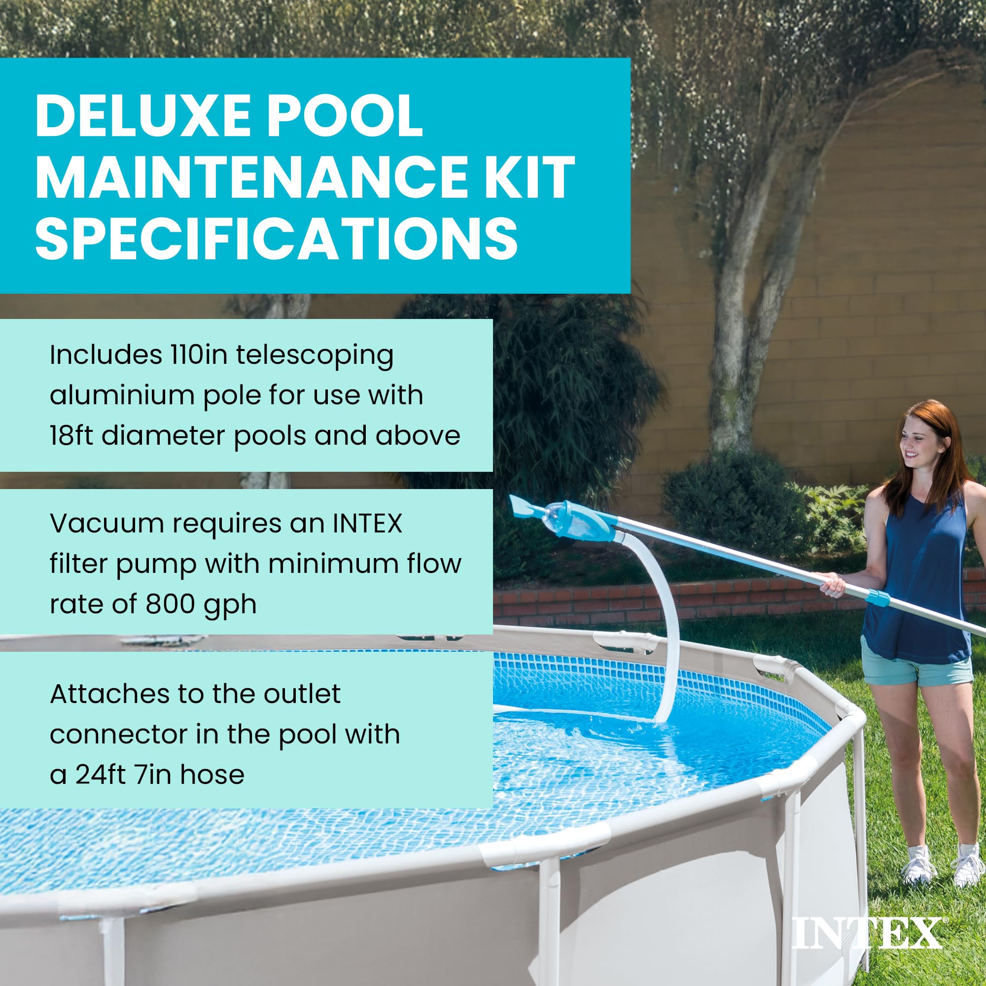 INTEX 28003E Deluxe Above Ground Pool Maintenance Kit for Minimum 800 GPH Flow Rates with Vacuum, 110