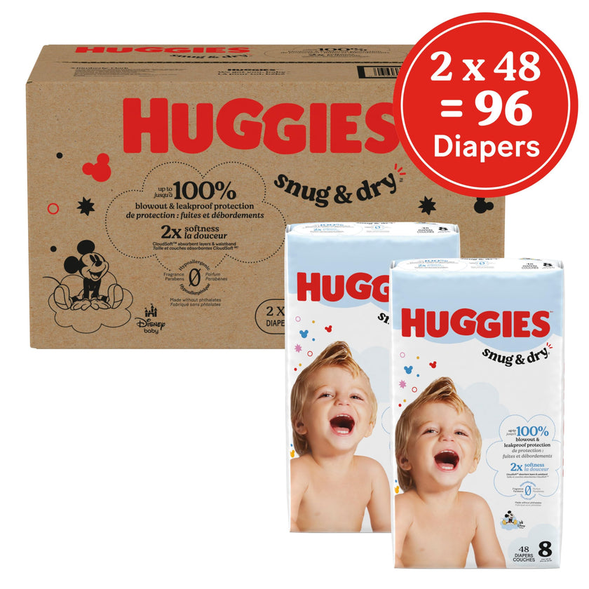 Huggies Size 8 Diapers, Snug & Dry Baby Diapers, Size 8 (45+ lbs), 96 Count (2 Packs of 48), Packaging May Vary 🍁 All In One Marketplace Canada