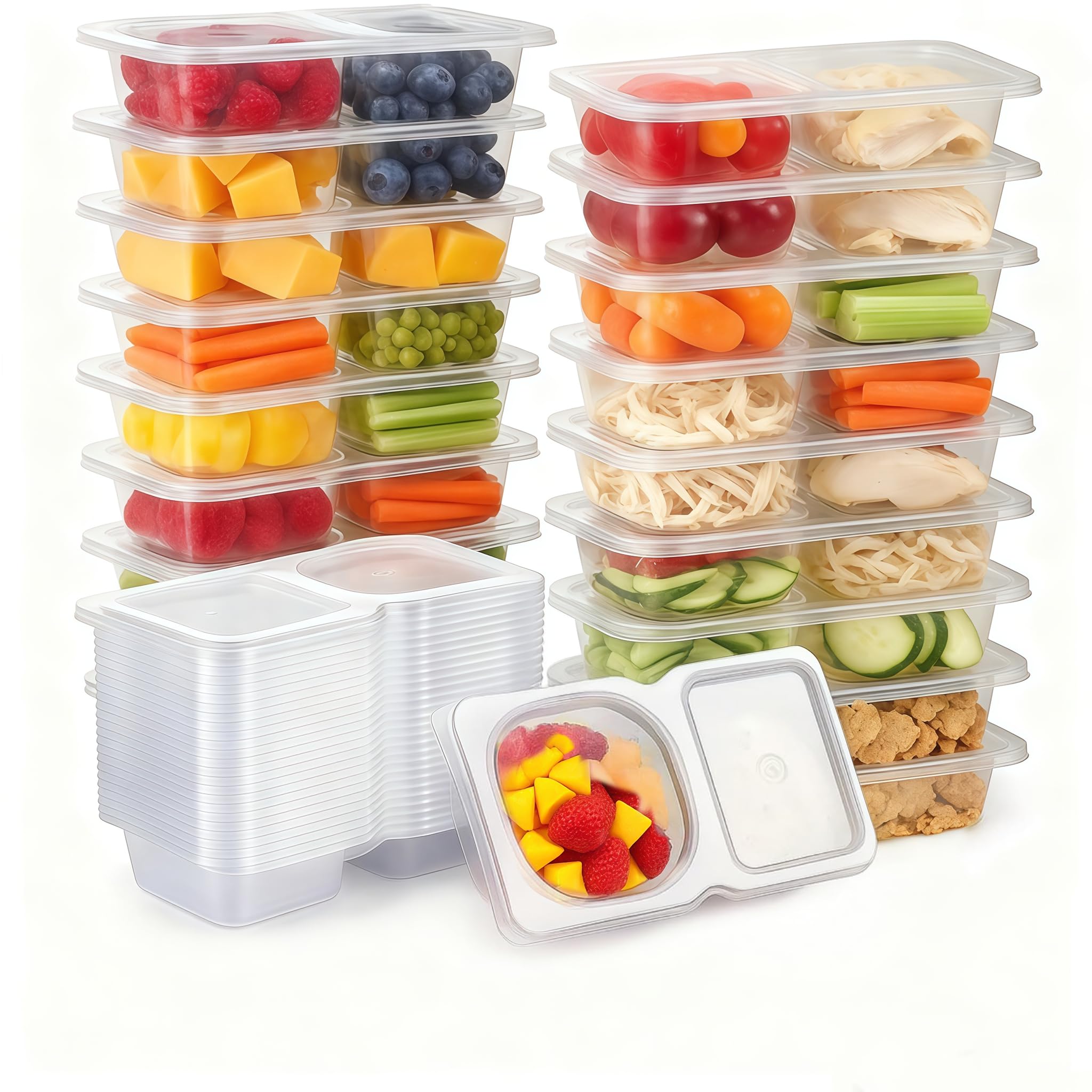 Pure Future 20-Pack Reusable Double Compartment Snack Containers with Lids - BPA-Free PP Meal Prep Bento Boxes for Lunch, Fruit & Dips, Microwave/Dishwasher Safe 🍁 All In One Marketplace Canada