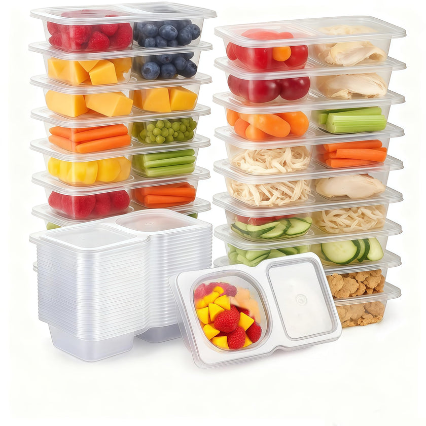 Pure Future 20-Pack Reusable Double Compartment Snack Containers with Lids - BPA-Free PP Meal Prep Bento Boxes for Lunch, Fruit & Dips, Microwave/Dishwasher Safe 🍁 All In One Marketplace Canada