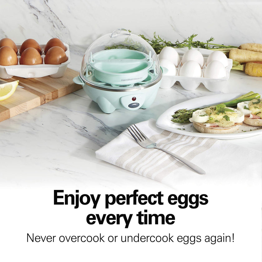 Hamilton Beach 3-in-1 Egg Cooker, Hard-Boiled, Poached, Omelets, 7 Egg Capacity, Teal, 25504G 🍁 All In One Marketplace Canada