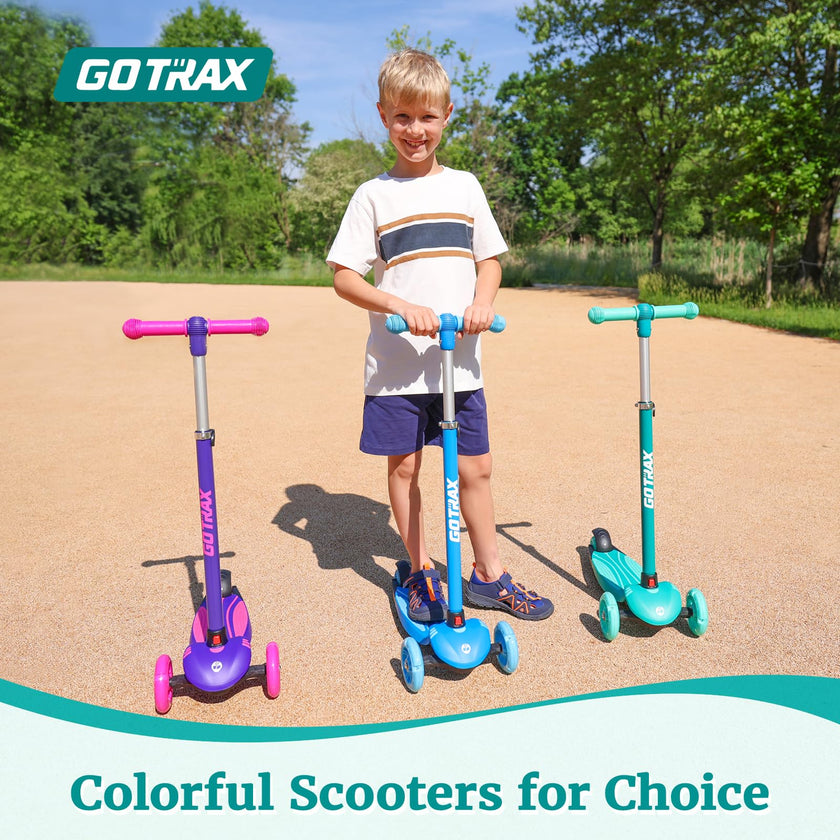 Gotrax KS1 Kids Kick Scooter, LED Lighted Wheels and 3 Adjustable Height Handlebars, Lean-to-Steer & Widen Anti-Slip Deck, 3 Wheel Scooter for Boys & Girls Ages 3+ and up to 50 Kg (Blue) 🍁 All In One Marketplace Canada
