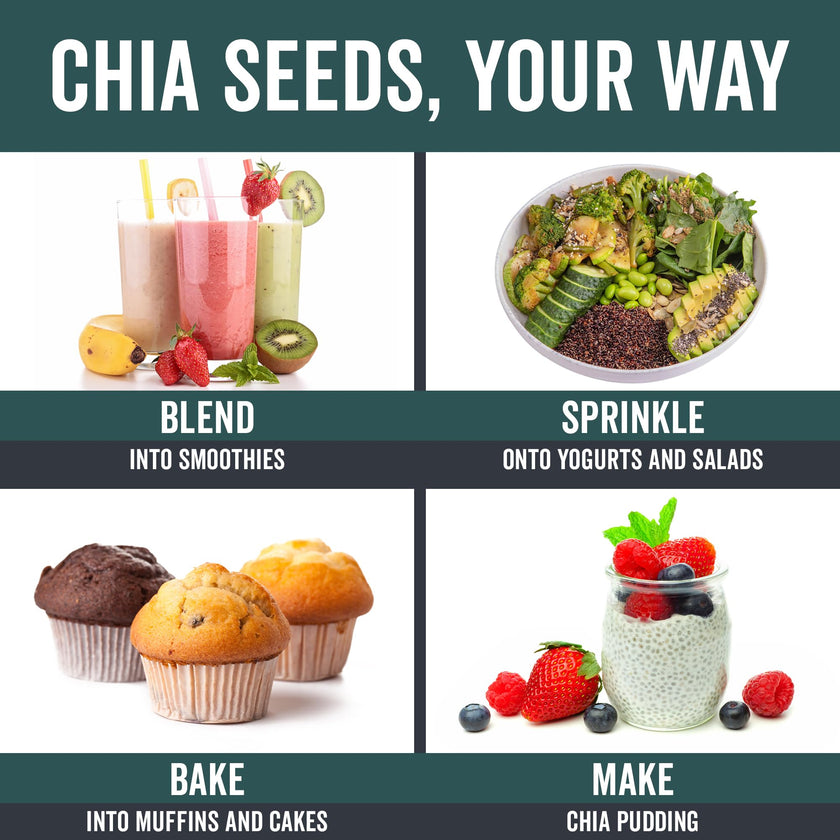 Viva Naturals Organic Chia Seeds, 2 lb – Plant-Based Omega-3s & 6s and Vegan Protein, Non-GMO, Black Chia Seeds Organic, Graine de Chia – Perfect for Smoothies, Salads, and Chia Seed Pudding 🍁 All In One Marketplace Canada