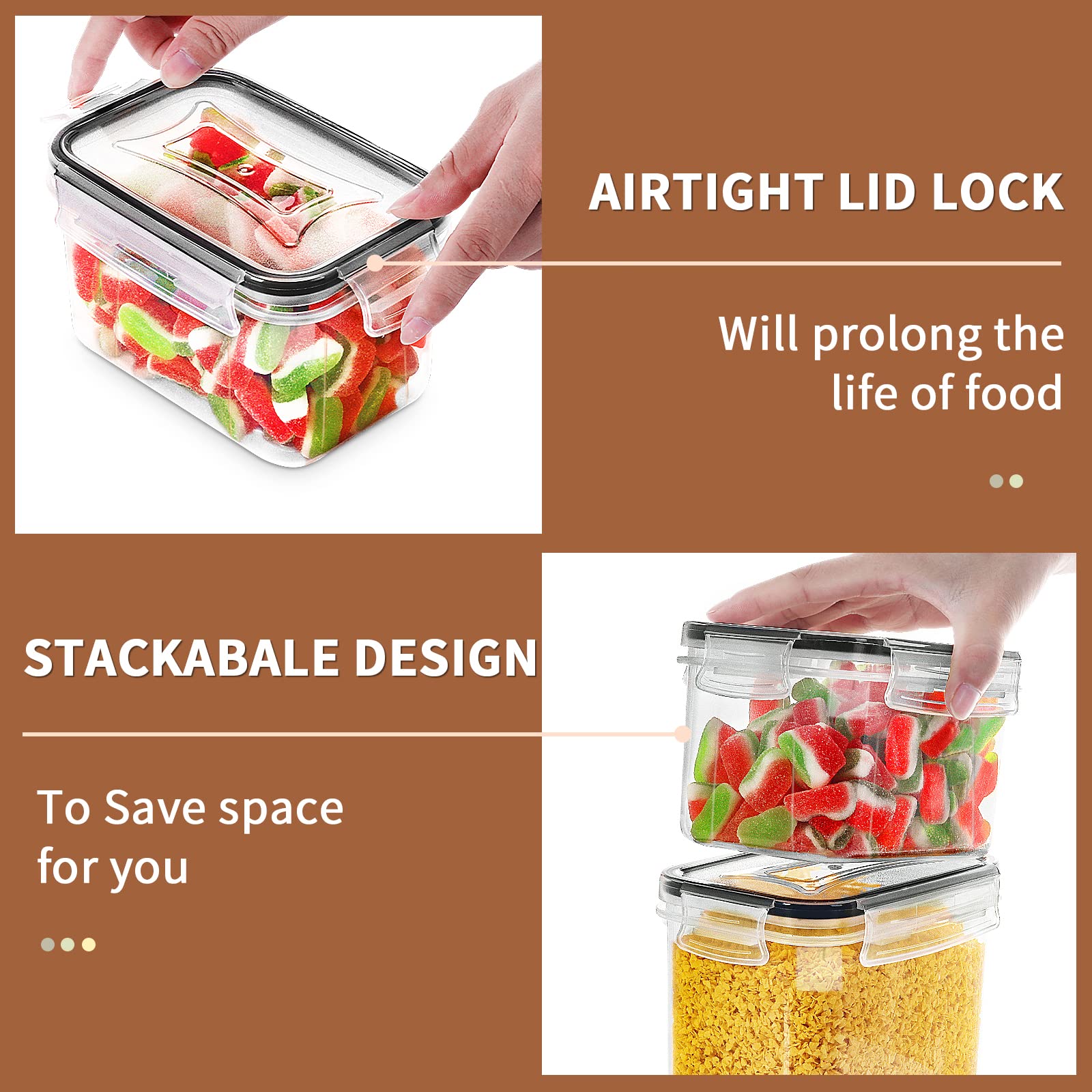 PRAKI Airtight Food Storage Container Set with Lids, 16 Pcs Plastic Dry Food Canisters for Kitchen Pantry Organizers and Storage, Ideal for Cereal, Flour & Sugar - Labels, Marker(Black) 🍁 All In One Marketplace Canada