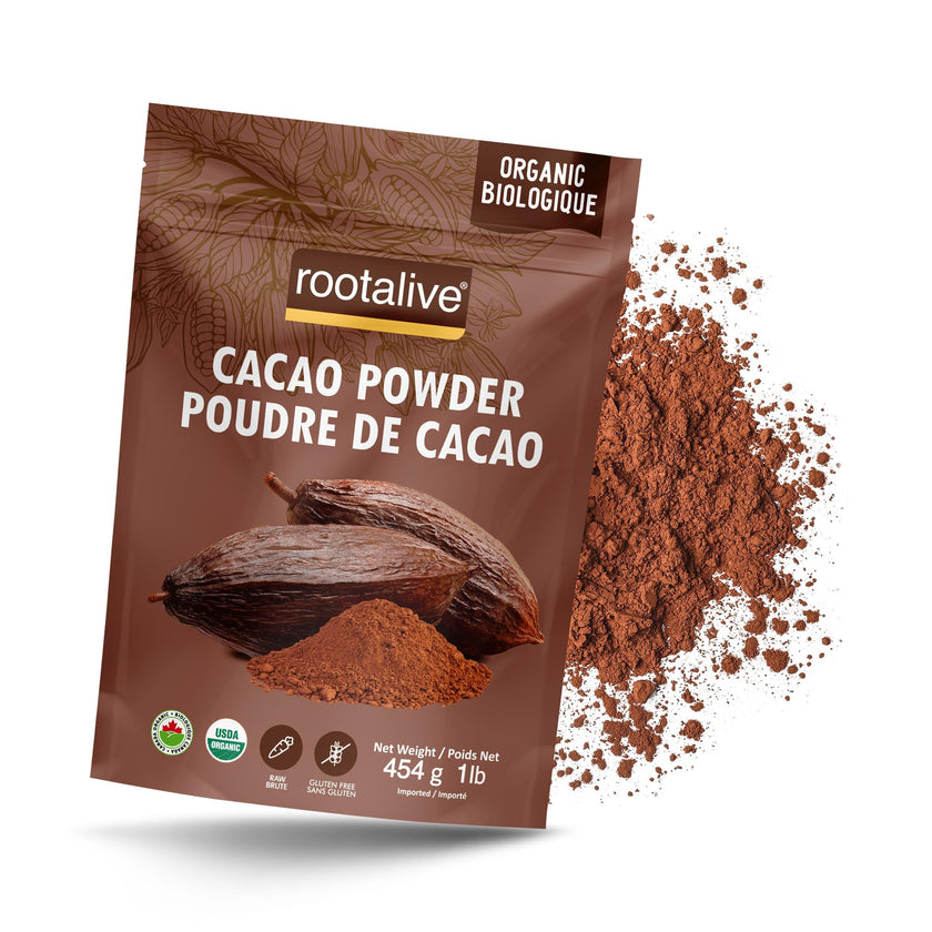 Rootalive Organic Raw Cacao Powder 454g (1lb), Premium Unroasted Cacao Bean powder in a Resealable Bag, Raw, Unsweetened, Vegetarian and Gluten-Free 🍁 All In One Marketplace Canada