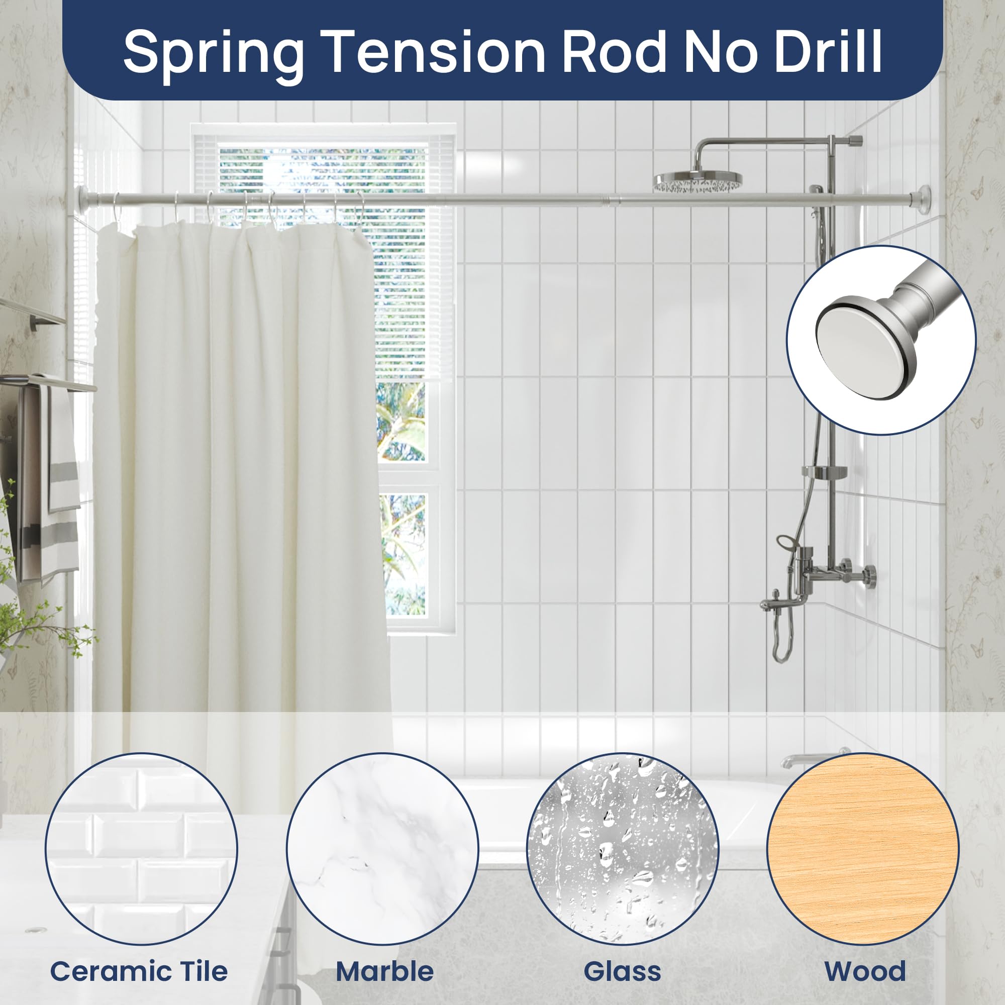 Shower Curtain Rod 30 to 76 Inches, 1 Inch Adjustable Spring Tension Stainless Steel Shower Rod No Drill for Bathroom, Closet, Window, Room Divider, Never Rust, Non Slip, Nickel 🍁 All In One Marketplace Canada