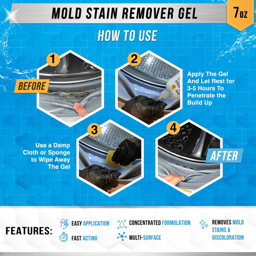 Mold Stain Remover Gel Cleaner - ACTIVE Heavy Duty Stain Cleaner for Front Loader Washing Machine Seal, Bathroom Grout, Shower, Caulk - Front Load Washer Cleaning Solution - 7 Fl Oz 🍁 All In One Marketplace Canada