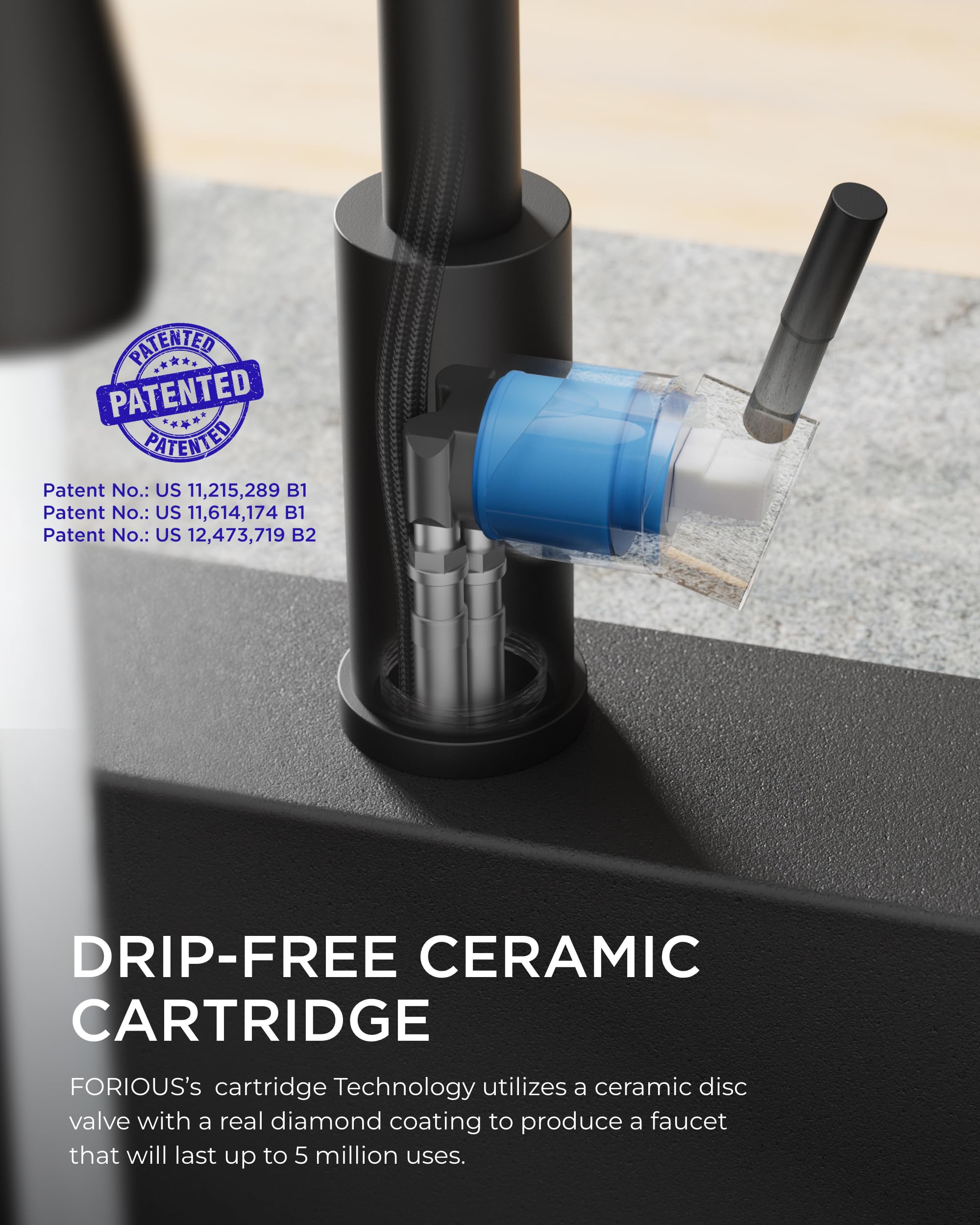 FORIOUS Black Kitchen Faucets with Pull Down Sprayer, Kitchen Sink Faucet with Pull Out Sprayer, Fingerprint Resistant, Single Hole Deck Mount, Single Handle Copper Kitchen Faucet, Matte Black 🍁 All In One Marketplace Canada