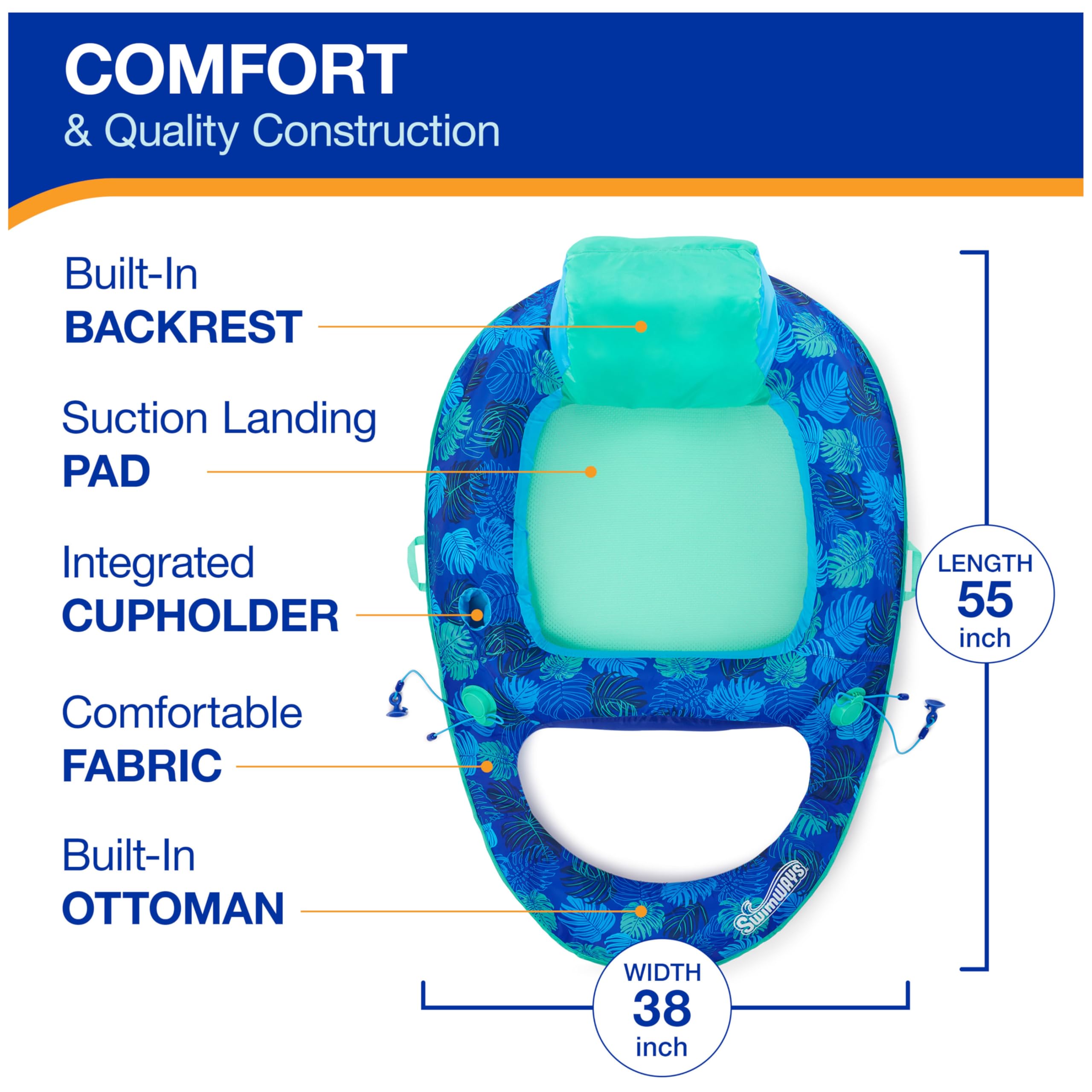 Swimways Elite Spring Float Recliner Pool Lounger, Inflatable Pool Floats Adult with Fast Inflation, Pool Recliner for Adults up to 250 lbs 🍁 All In One Marketplace Canada