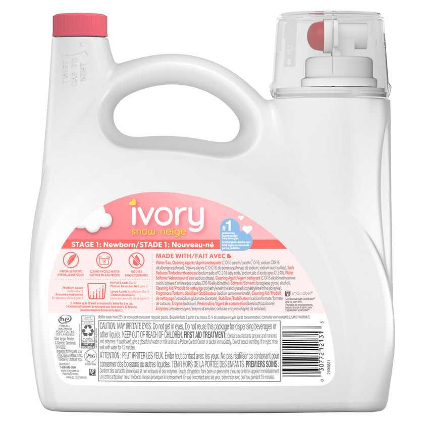 Ivory Snow: Newborn Baby Liquid Laundry Detergent, No added Chlorine, Dyes or Phosphates, Hypoallergenic, 80 loads, 3.1L 🍁 All In One Marketplace Canada