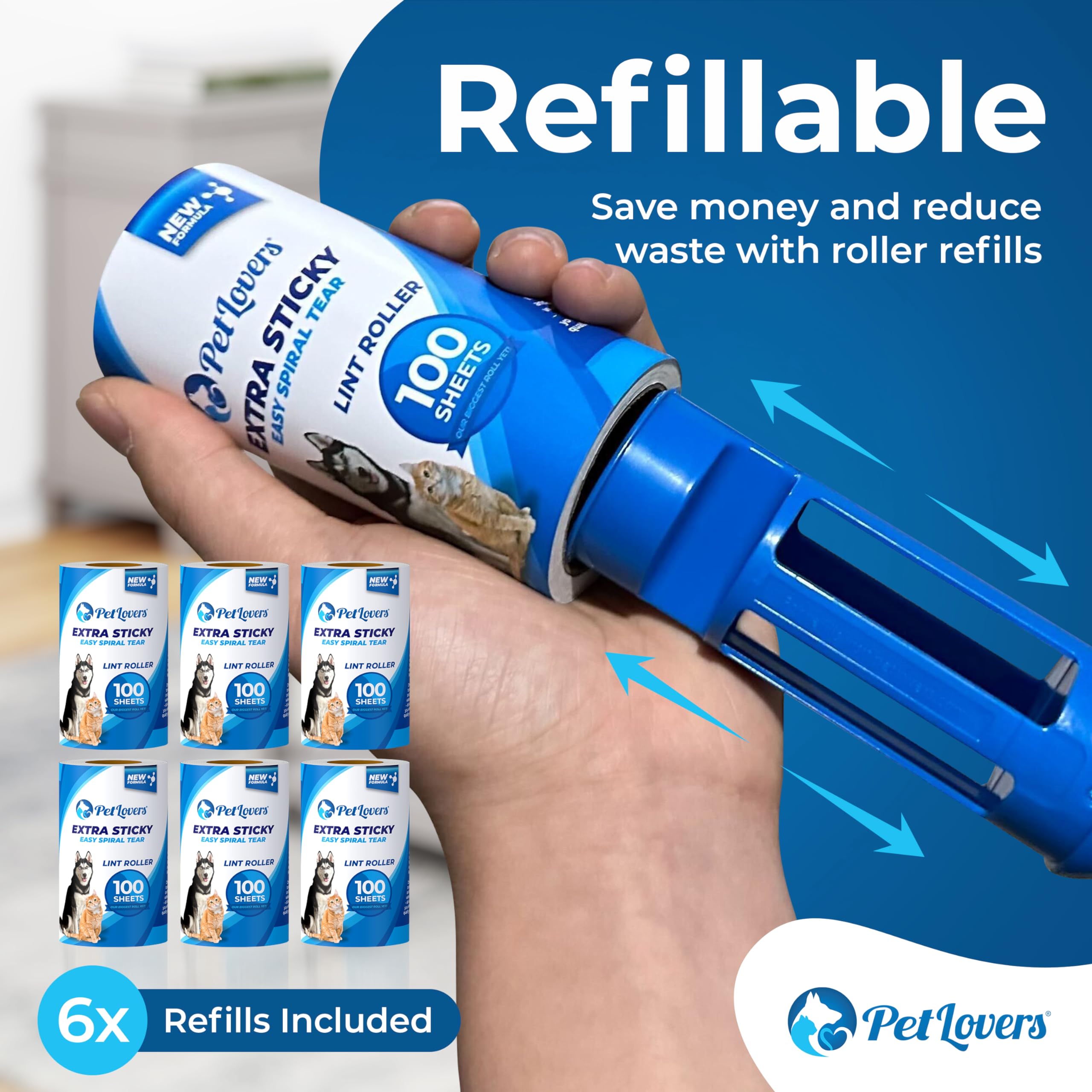 PetLovers Extra Sticky Lint Roller Ultimate Value Set 800 Sheets for Pet Hair Removal, Dog and Cat Lint Remover 8 Pack 🍁 All In One Marketplace Canada