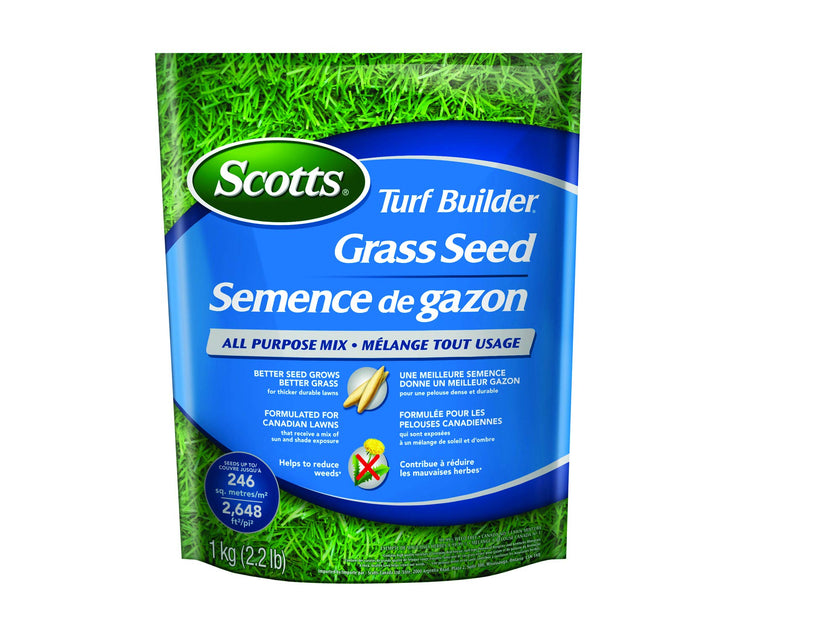 Scotts Turf Builder Grass Seed All Purpose Mix, 1Kg (246 sq Meters / (2,648 sq feet Coverage) | Sun & Shade Formula for a Thick, Green Lawn 🍁 All In One Marketplace Canada