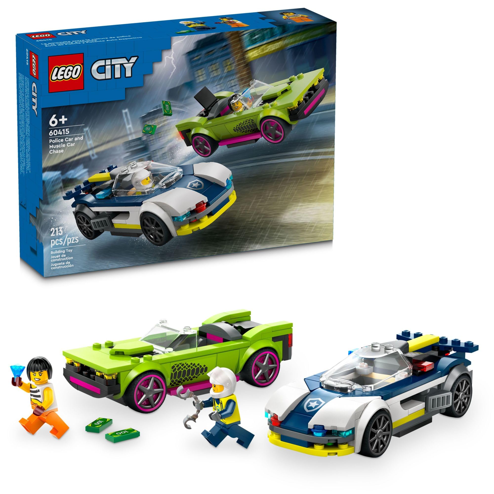 LEGO City Police Car and Muscle Car Chase, Emergency Vehicle Toy for Boys and Girls, Fun Gift for Kids Ages 6+ who Love Pretend Play Toys, Police Car Toy with Officer and Crook Minifigures, 60415 🍁 All In One Marketplace Canada
