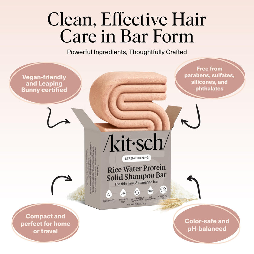 Kitsch Rice Water Shampoo Bar for Hair Growth – Strengthening Hair Shampoo for Men and Women – Reduce Breakage, Boosts Shine – Paraben, Silicone & Sulfate-Free, Vegan Hair Care - 91g 🍁 All In One Marketplace Canada