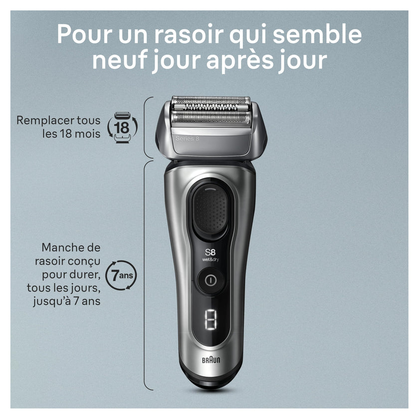 Braun Series 8 Electric Shaver for Men with Precision Long Hair Trimmer, Wet and Dry Electric Razor with Charging Stand and Travel Case, 8517s Galvano Silver 🍁 All In One Marketplace Canada