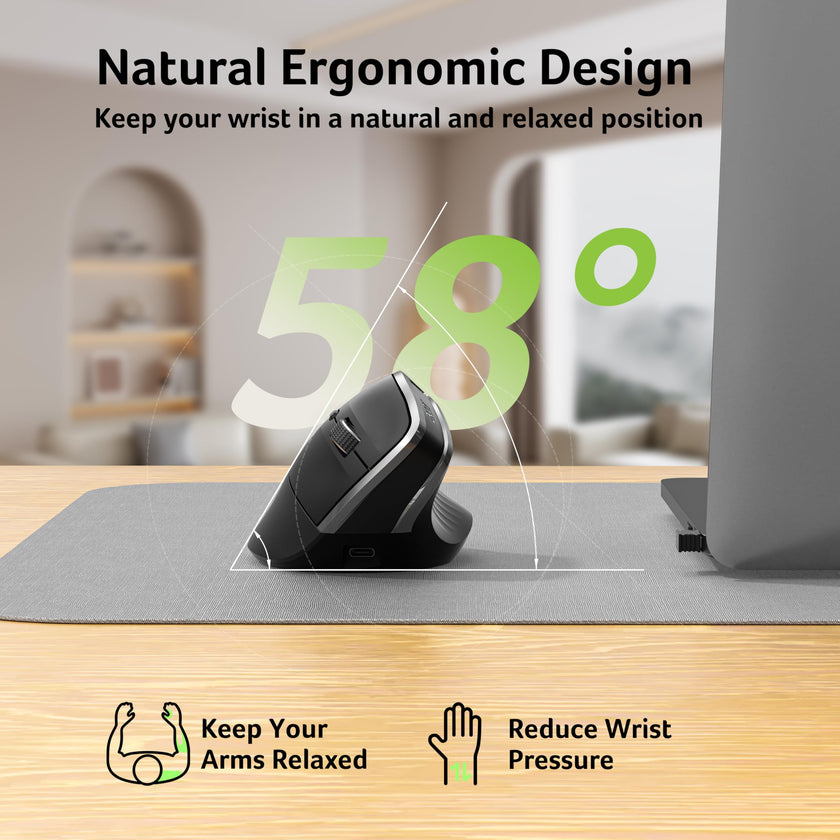 Acer Wireless Ergonomic Mouse, Rechargeable Vertical Mouse, 3 Adjustable DPI 1600/1200/1000, Ergo Mice, 2.4GHz Computer Mouse with 6 Buttons, 2.4GHz USB Receiver for Laptop, PC, Desktop 🍁 All In One Marketplace Canada